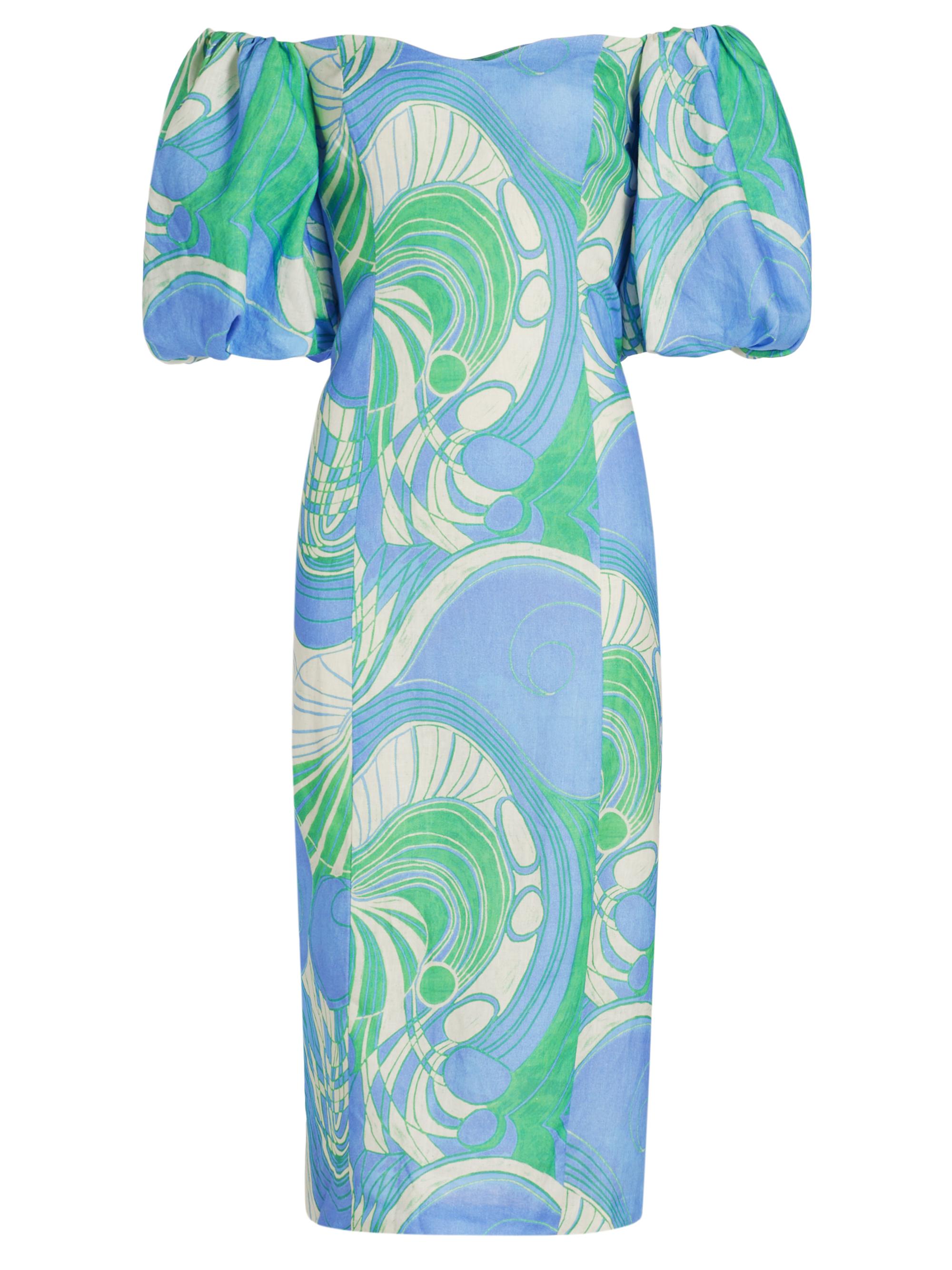 Rhode Women's Karima Geometric Linen Midi-Dress - Periwinkle Deco Surf Grande
