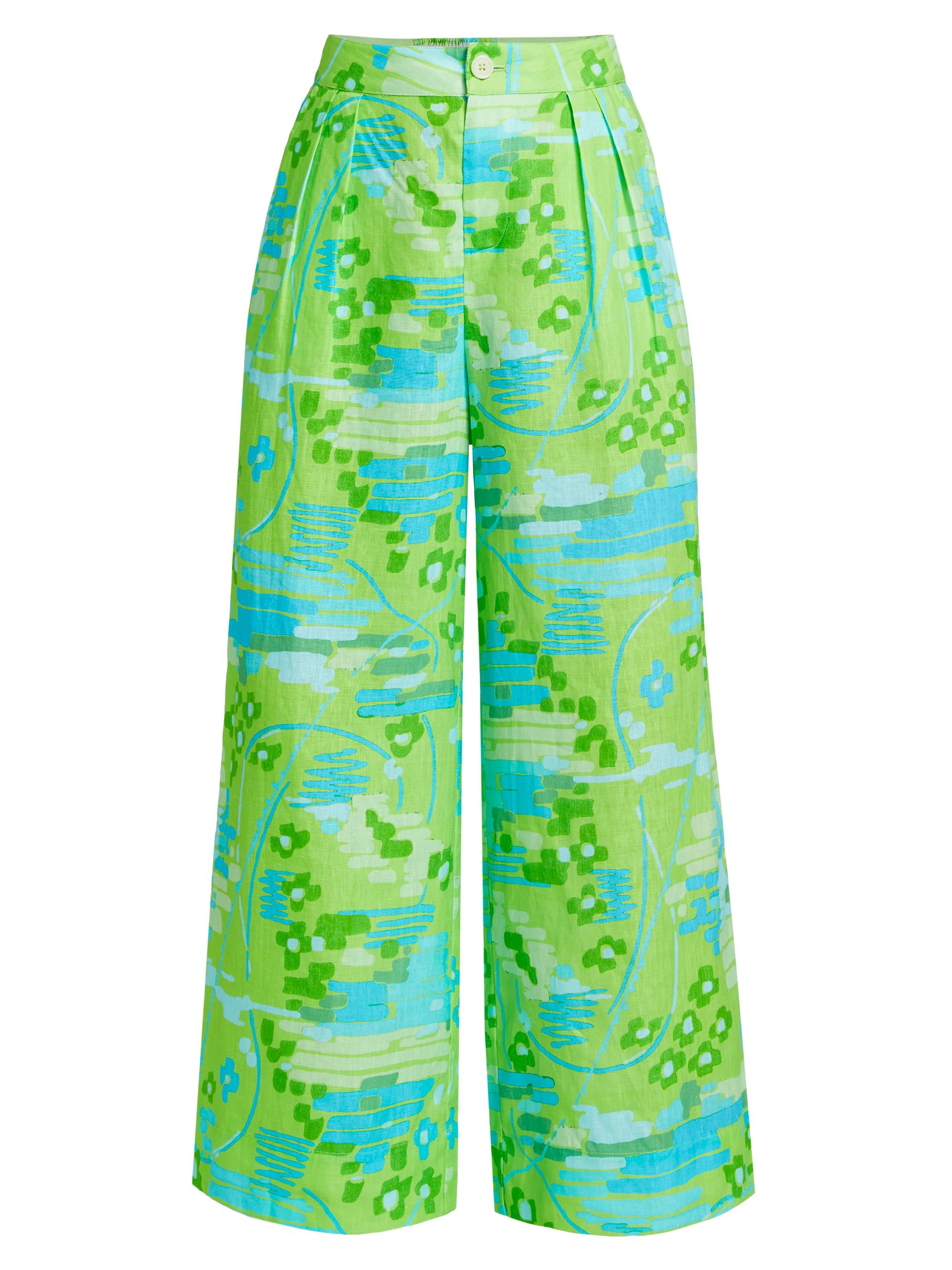 Rhode Women's Campbell Patterned Linen Wide-Leg Pants - Electric Eden