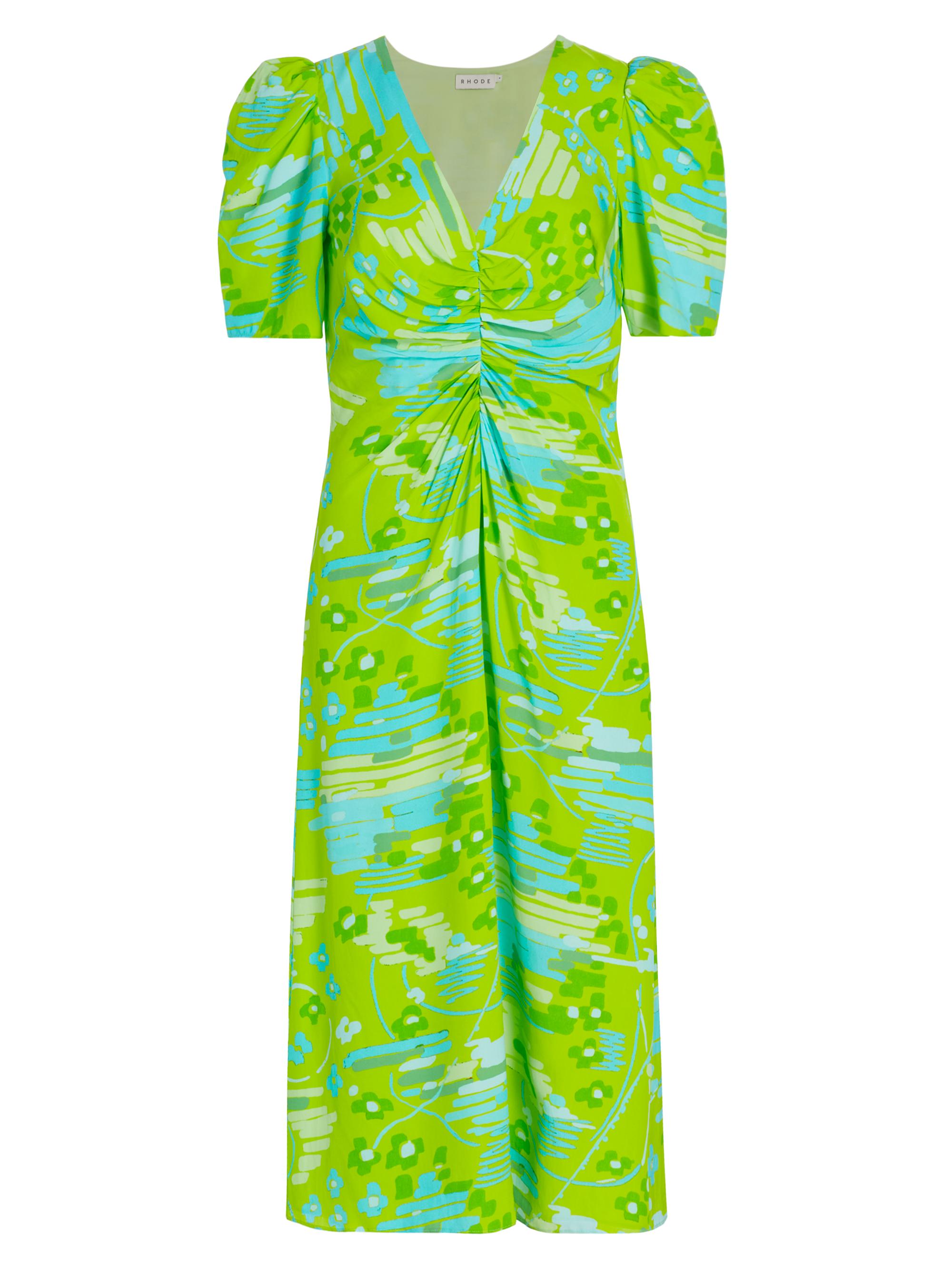 Rhode Women's Maci Geometric Puff-Sleeve Midi-Dress - Electric Eden