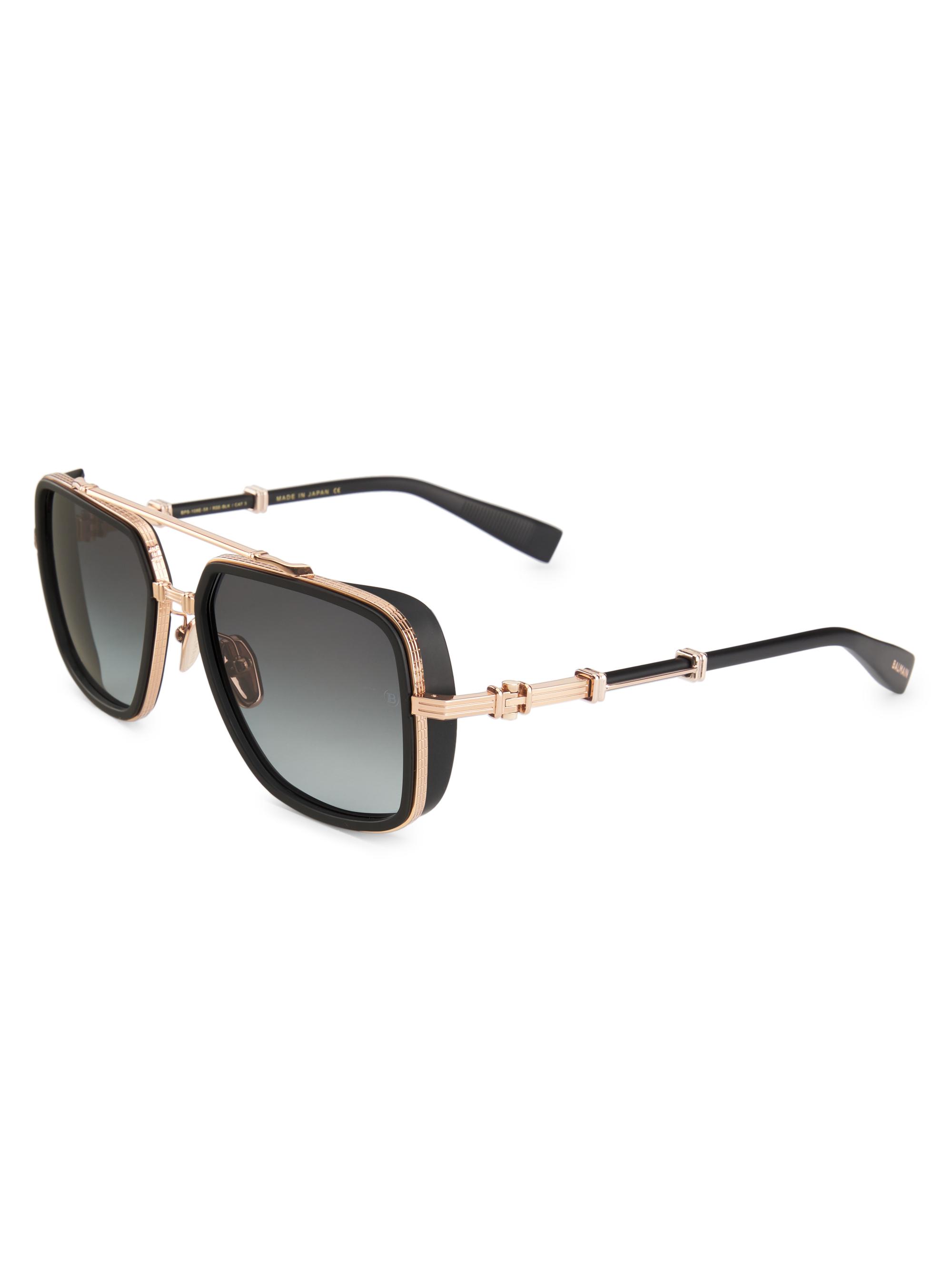 Balmain Women's Officier 58MM Square Sunglasses - Black Rose Gold Grey Gradient