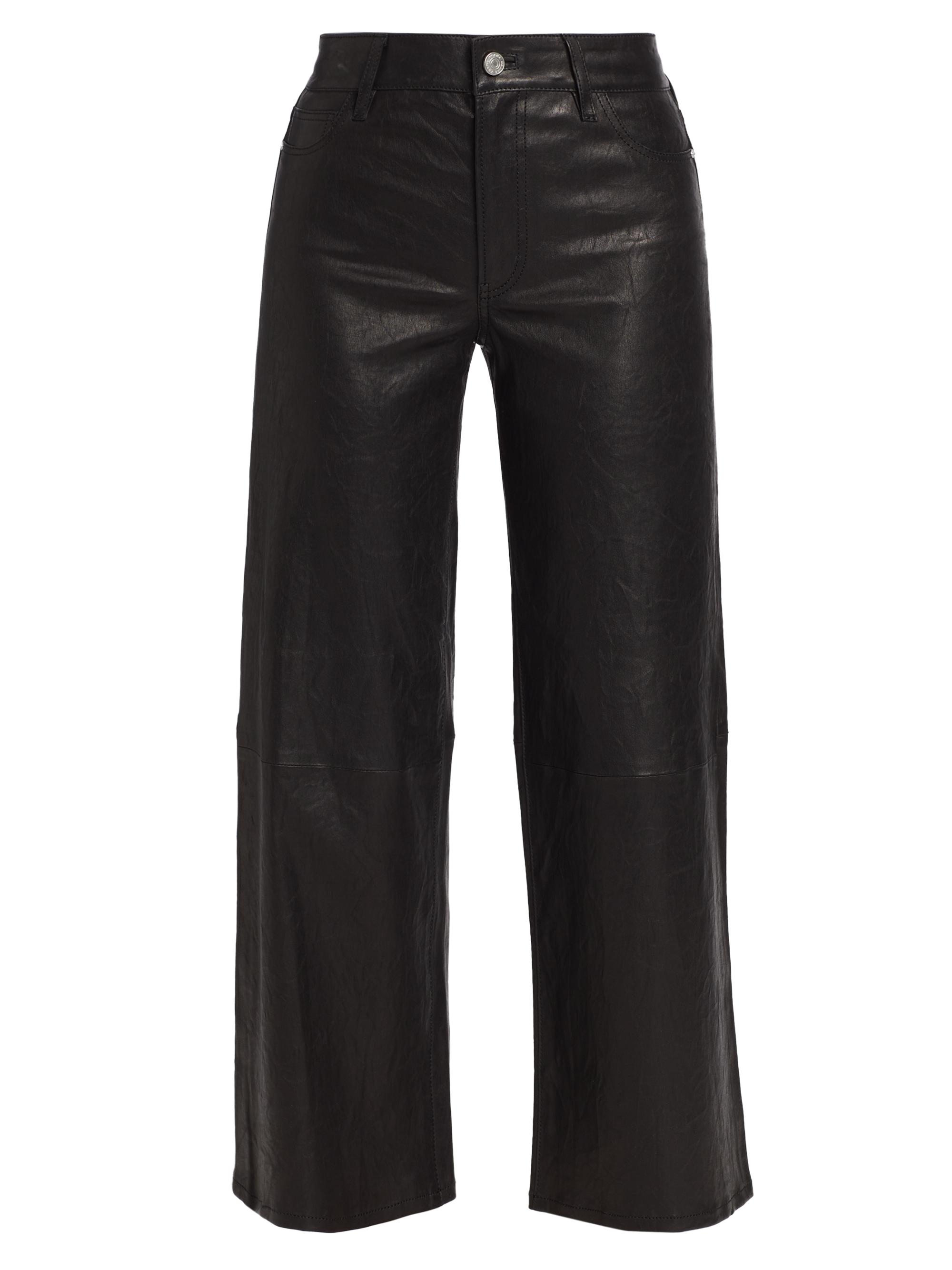 Frame Women's Slim Palazzo Crop Leather Pants - Black