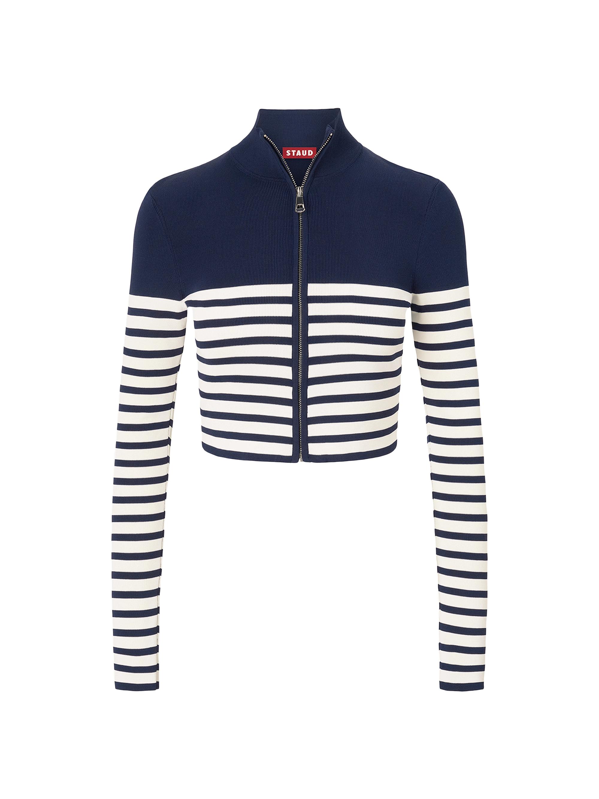 Staud Women's Raft Striped Knit Zip-Up Sweater - Navy White