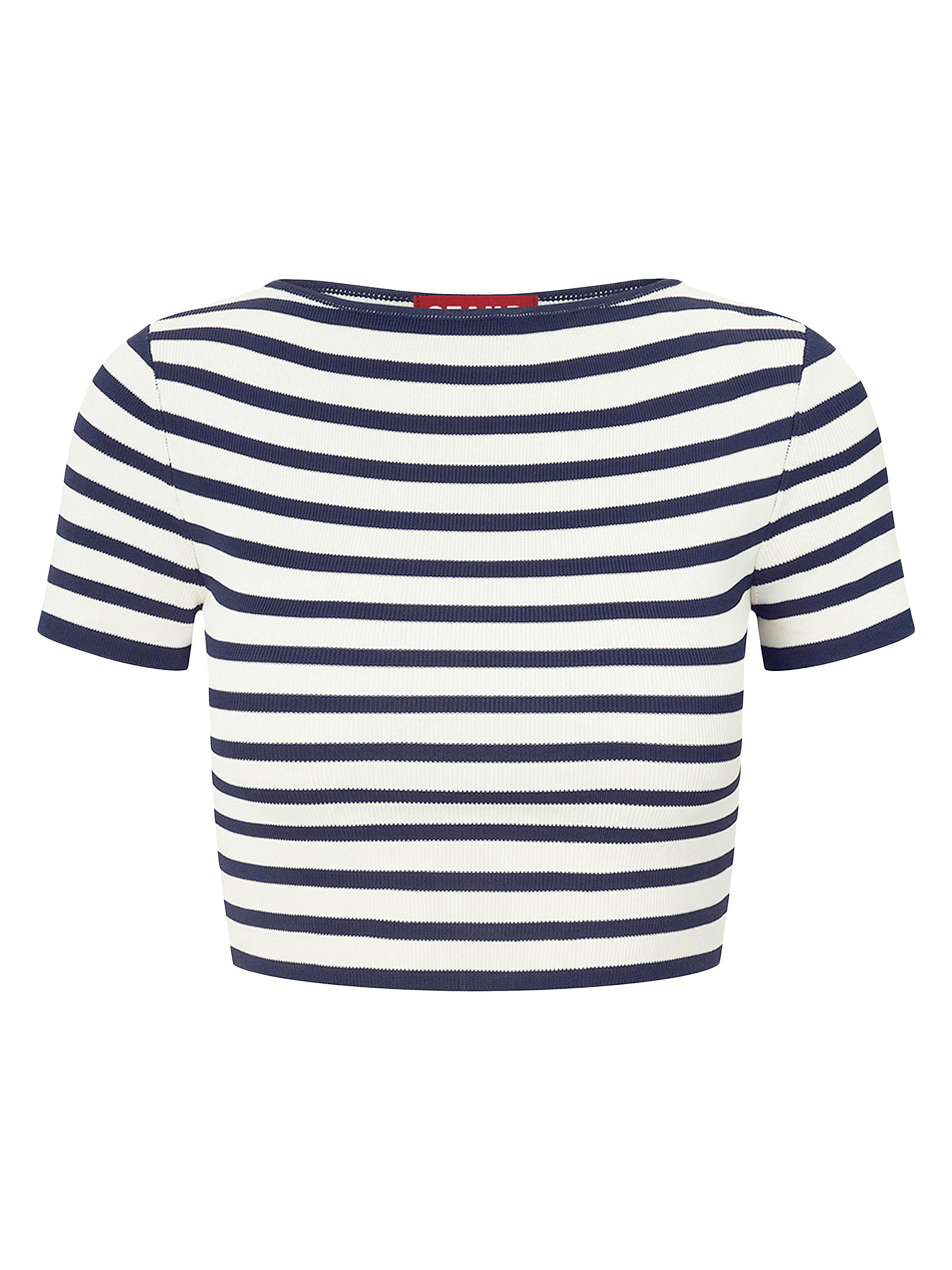 Staud Women's Striped Knit Crop Top - Navy White
