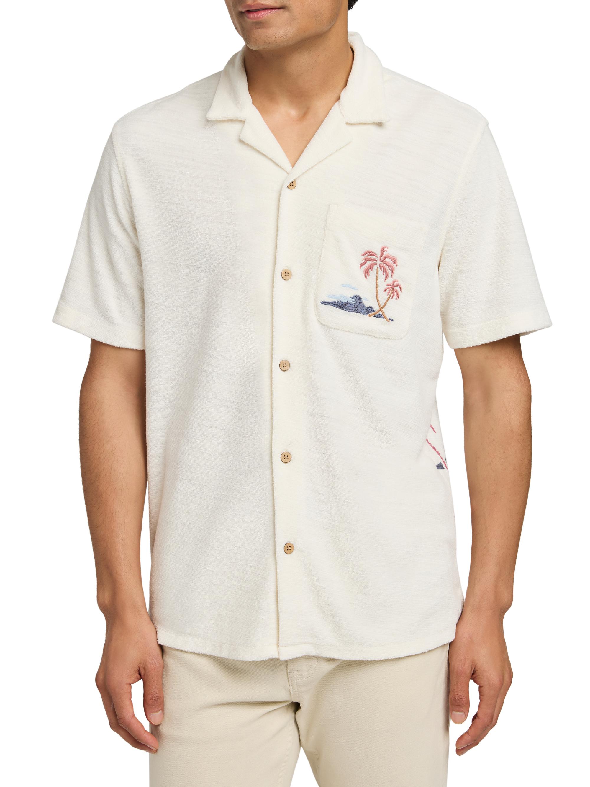 Faherty Brand Men's Cabana Towel Terry Cotton-Blend Camp Shirt - Scenic Volcanic Island