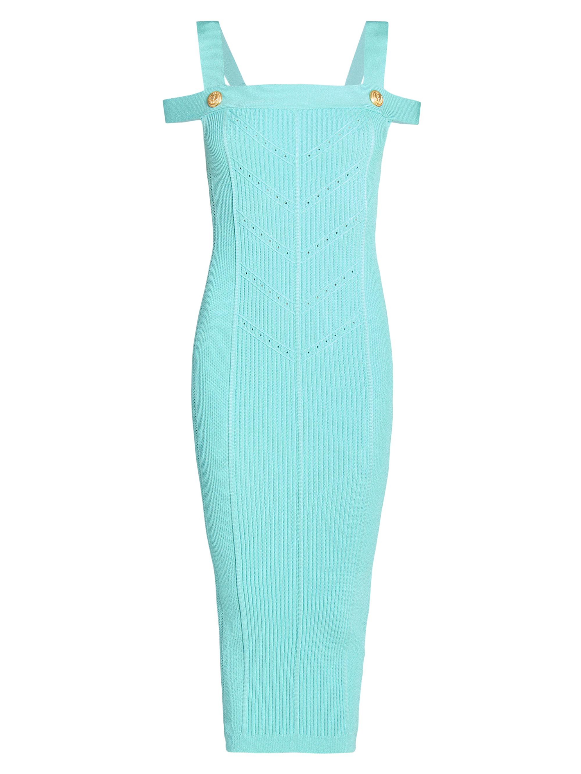 Balmain Women's Double-Strap Ribbed-Knit Midi-Dress - Blanc