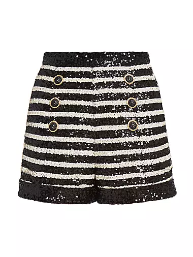 Sequined Striped High-Waist Shorts