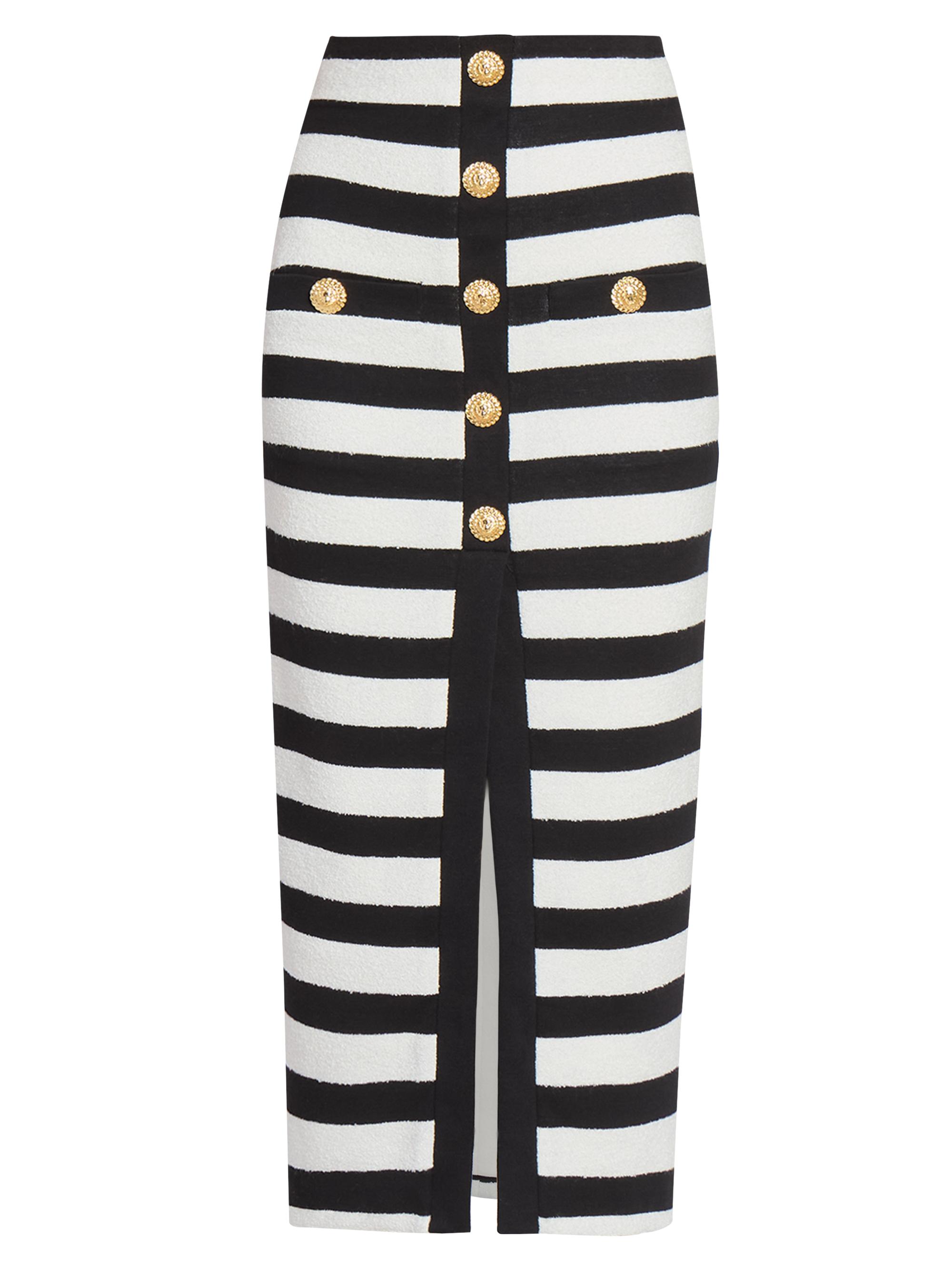 Balmain Women's Striped Cotton Midi-Skirt - Noir Blanc