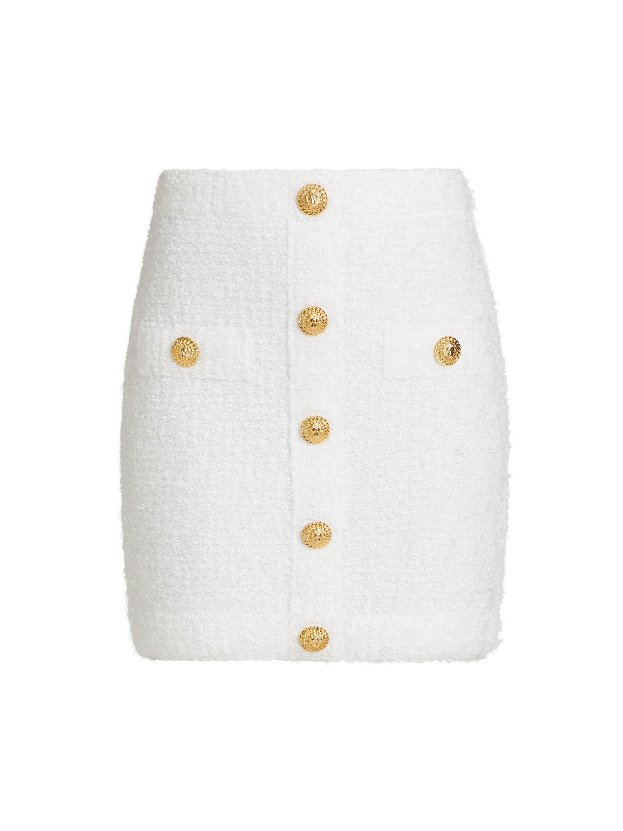 Balmain Women's Tweed Button-Front Miniskirt - Blanc
