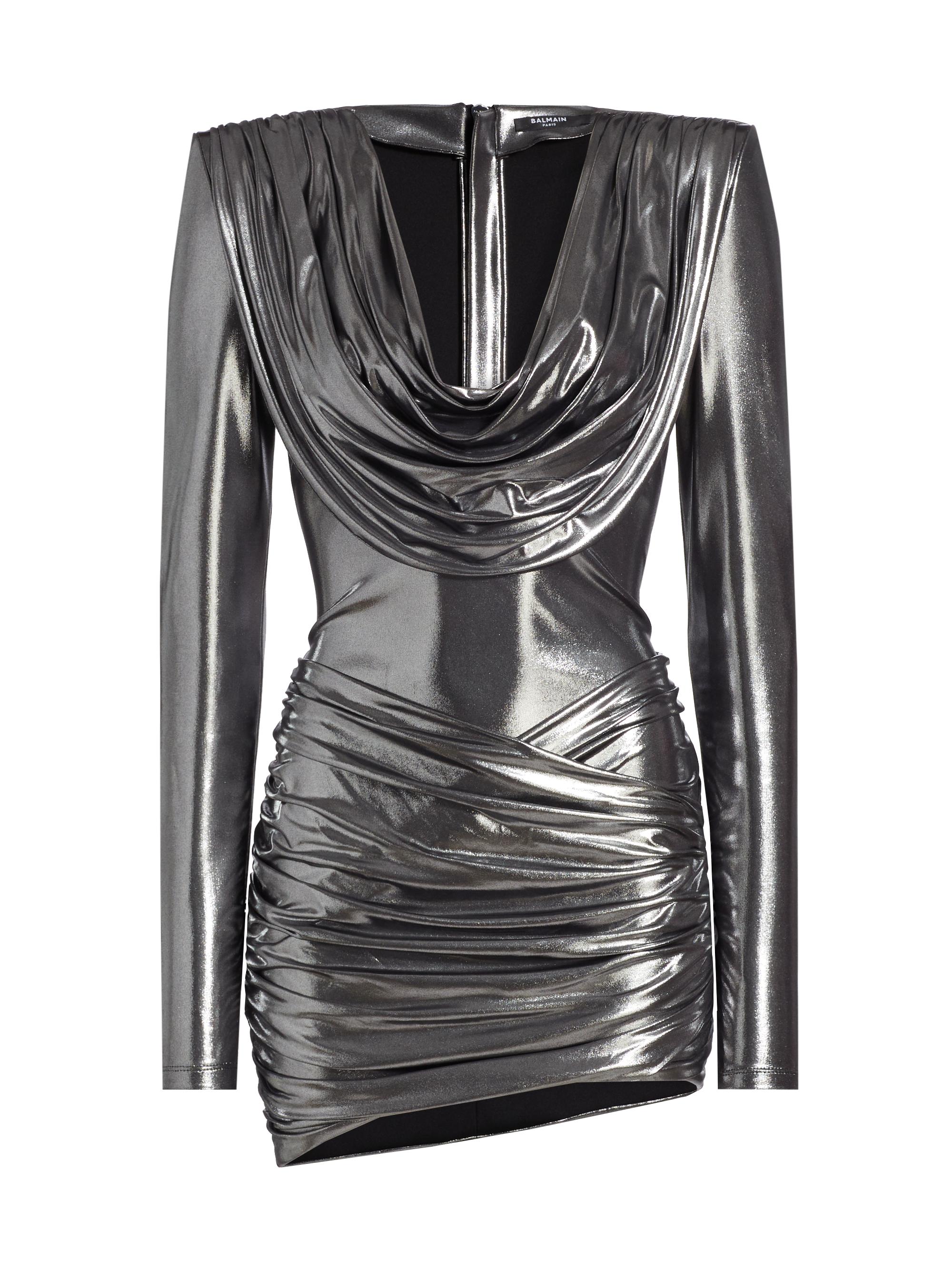 Balmain Women's Metallic Cowlneck Minidress - Argent
