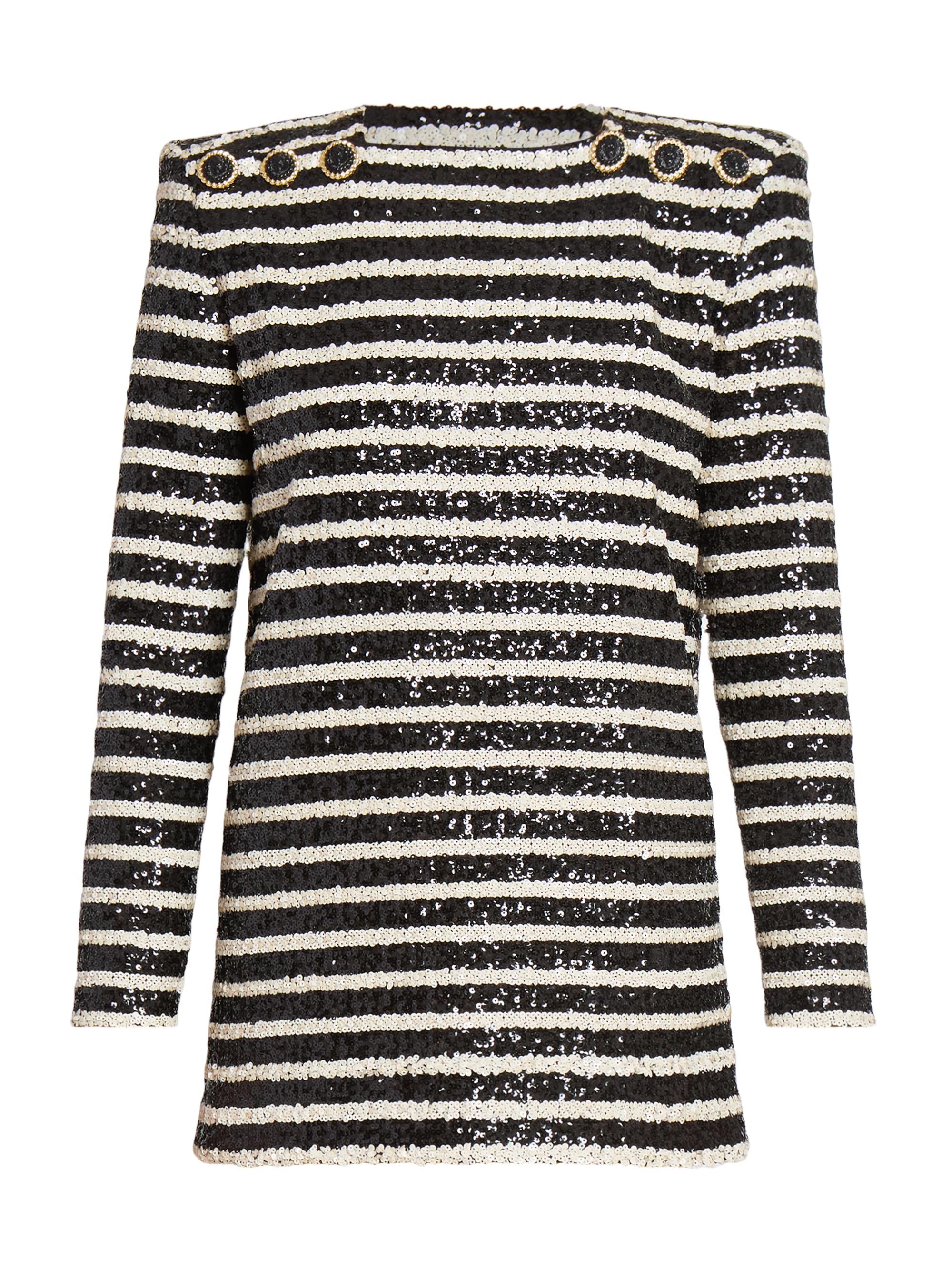 Balmain Women's Sequined Striped Minidress - Noir Blanc