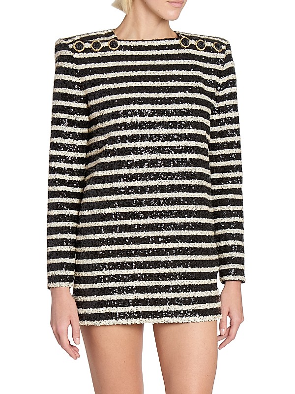 Shop Balmain Sequined Striped Minidress | Saks Fifth Avenue Shop Balmain Sequined Striped Minidress | Saks Fifth Avenue