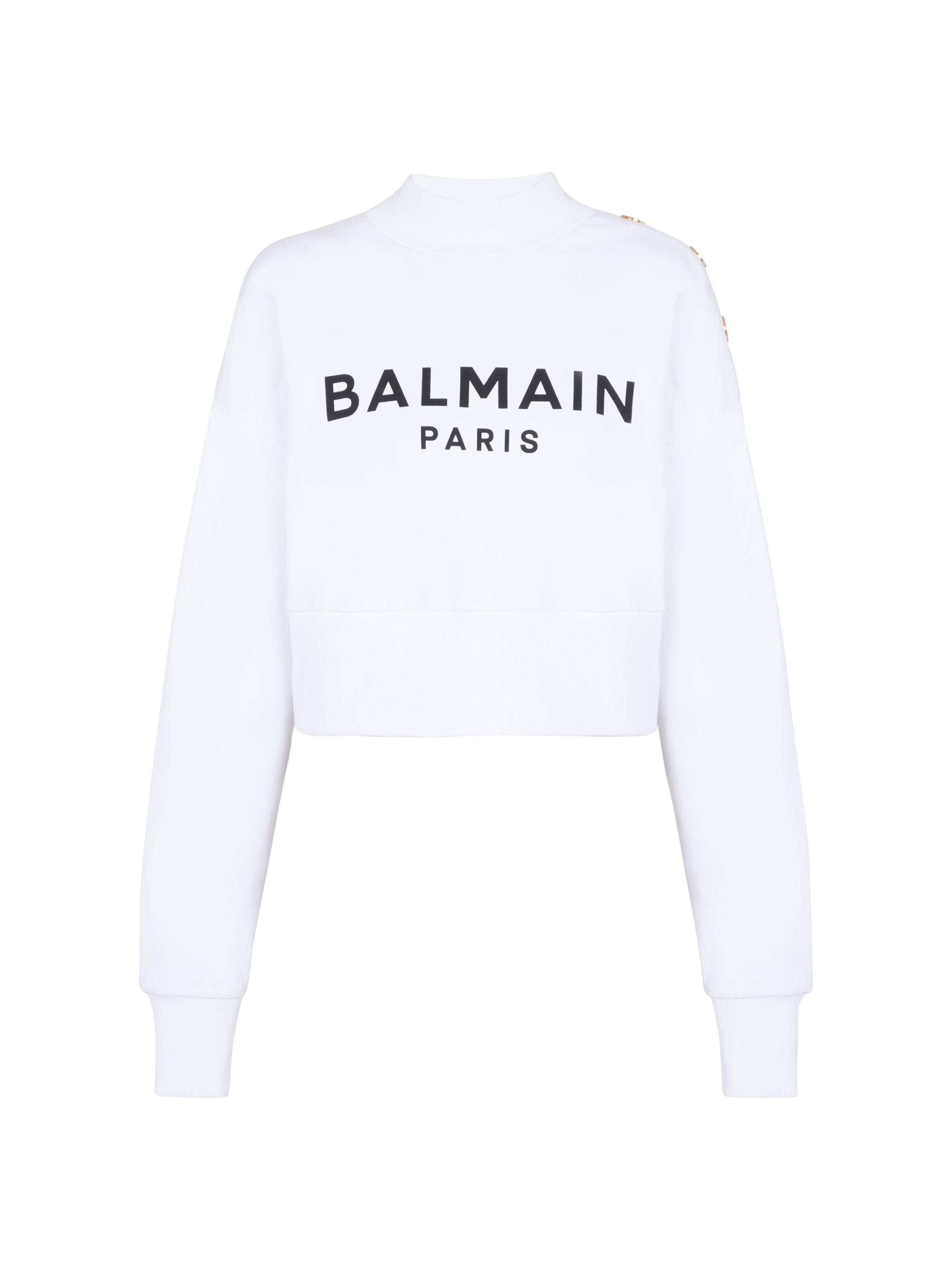 Balmain Women's Logo Cotton Crop Sweatshirt - Blanc Noir