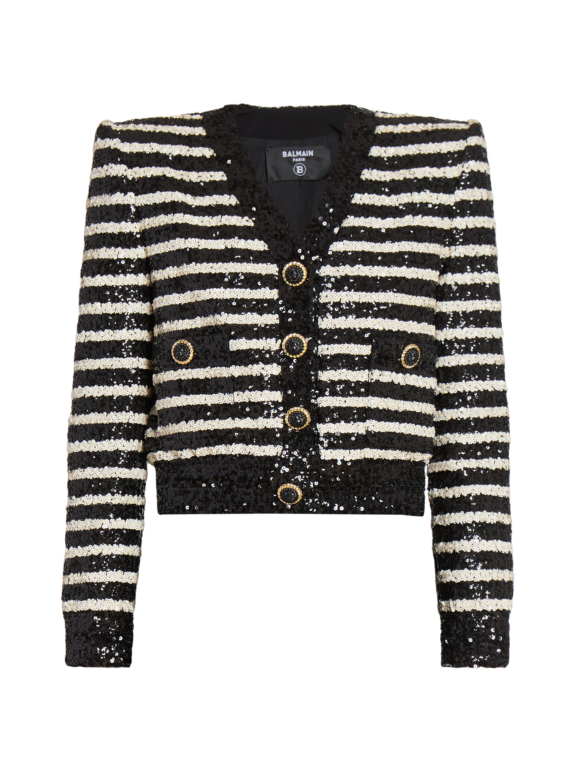 Balmain Women's Sequined Stripe Jacket - Noir Blanc