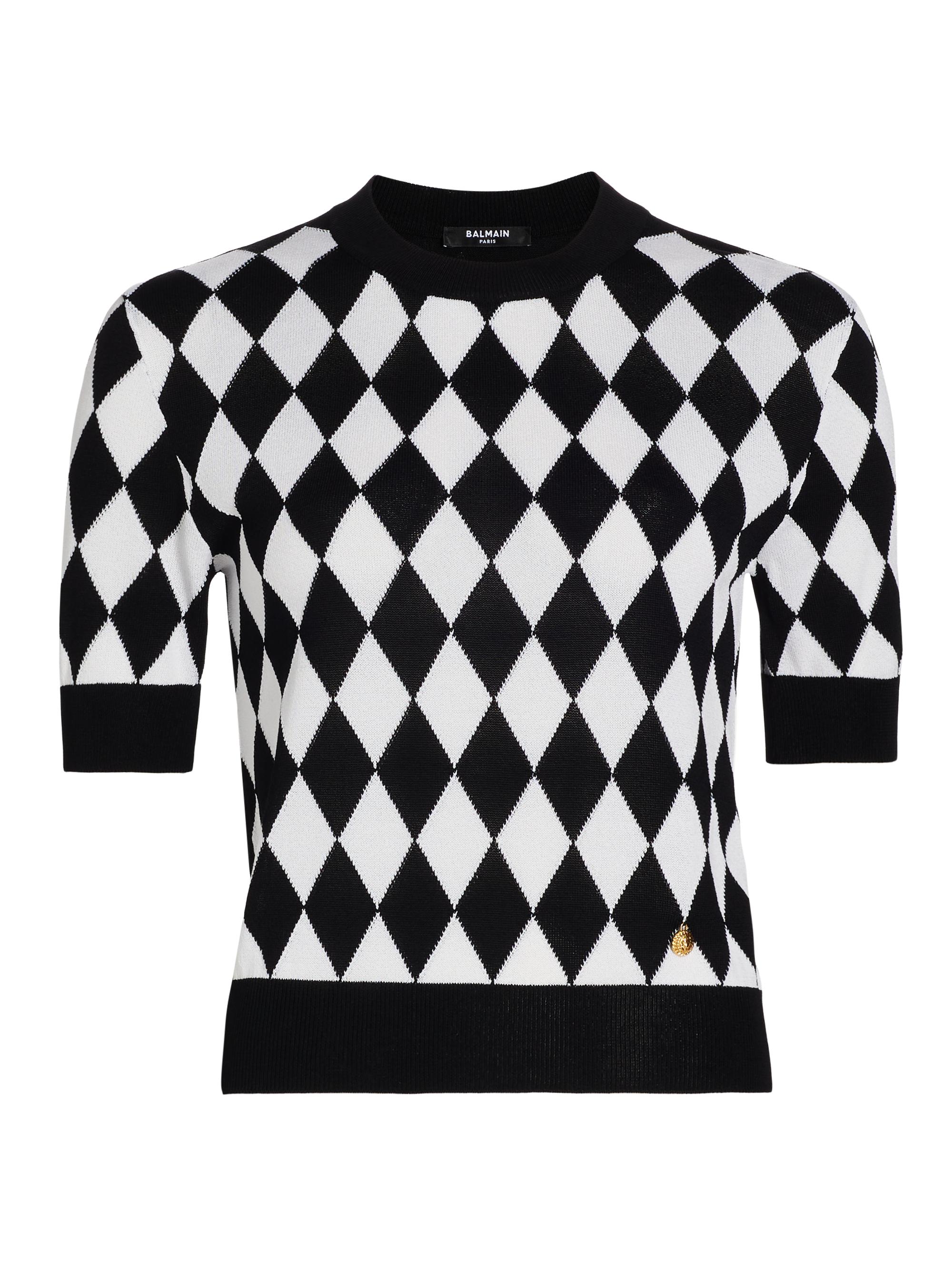 Balmain Women's Diamond Intarsia Cotton-Blend Knit Top - Noir Blanc