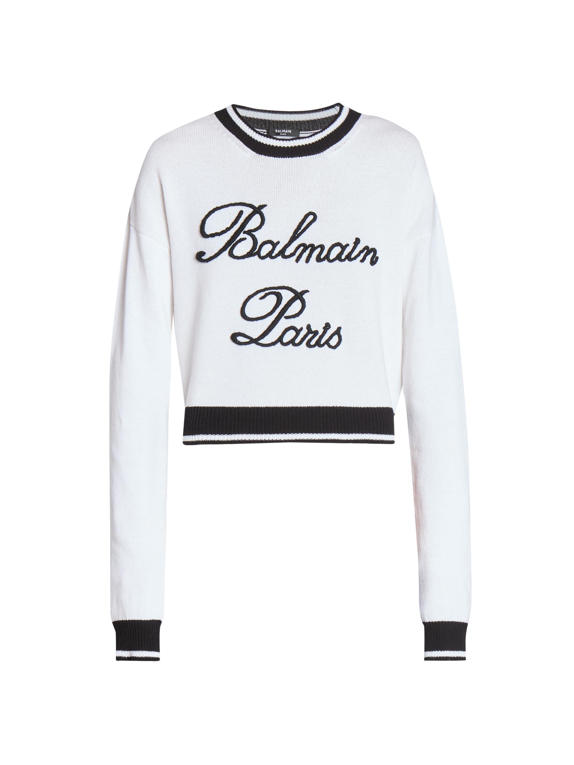 Balmain Women's Stretch-Cotton Signature Sweater - Blanc Noir