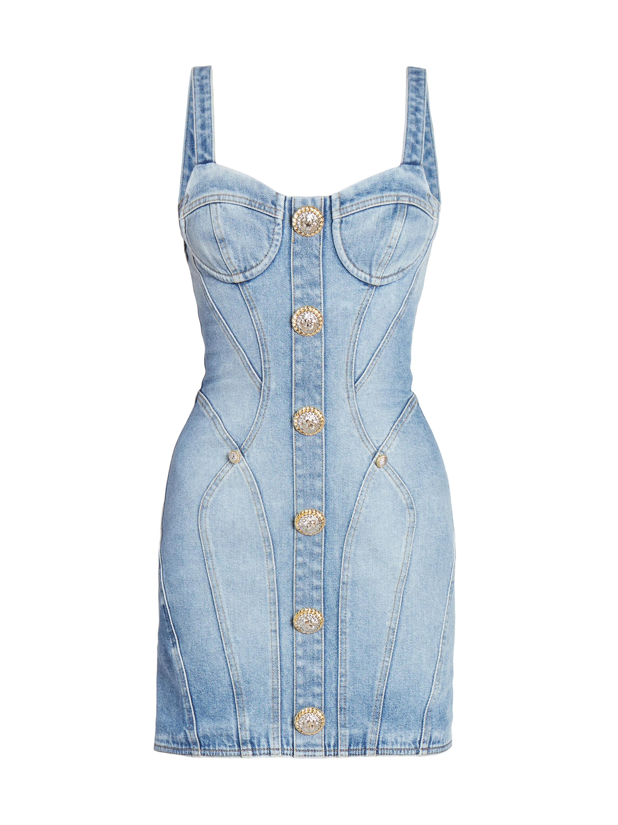 Balmain Women's Seamed Denim Bustier Minidress - Bleu Jean Clair