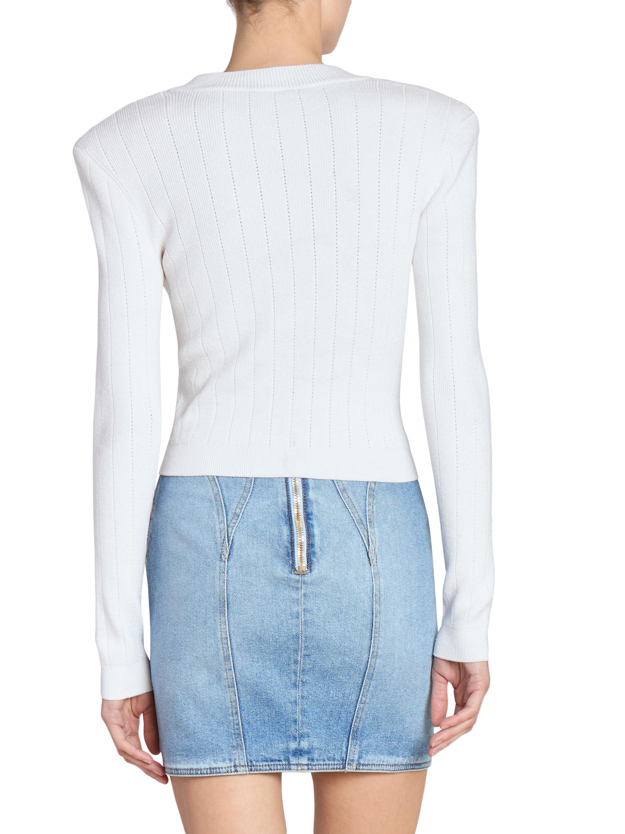 Balmain Rib-Knit Padded Shoulder Cardigan | Saks Fifth Avenue