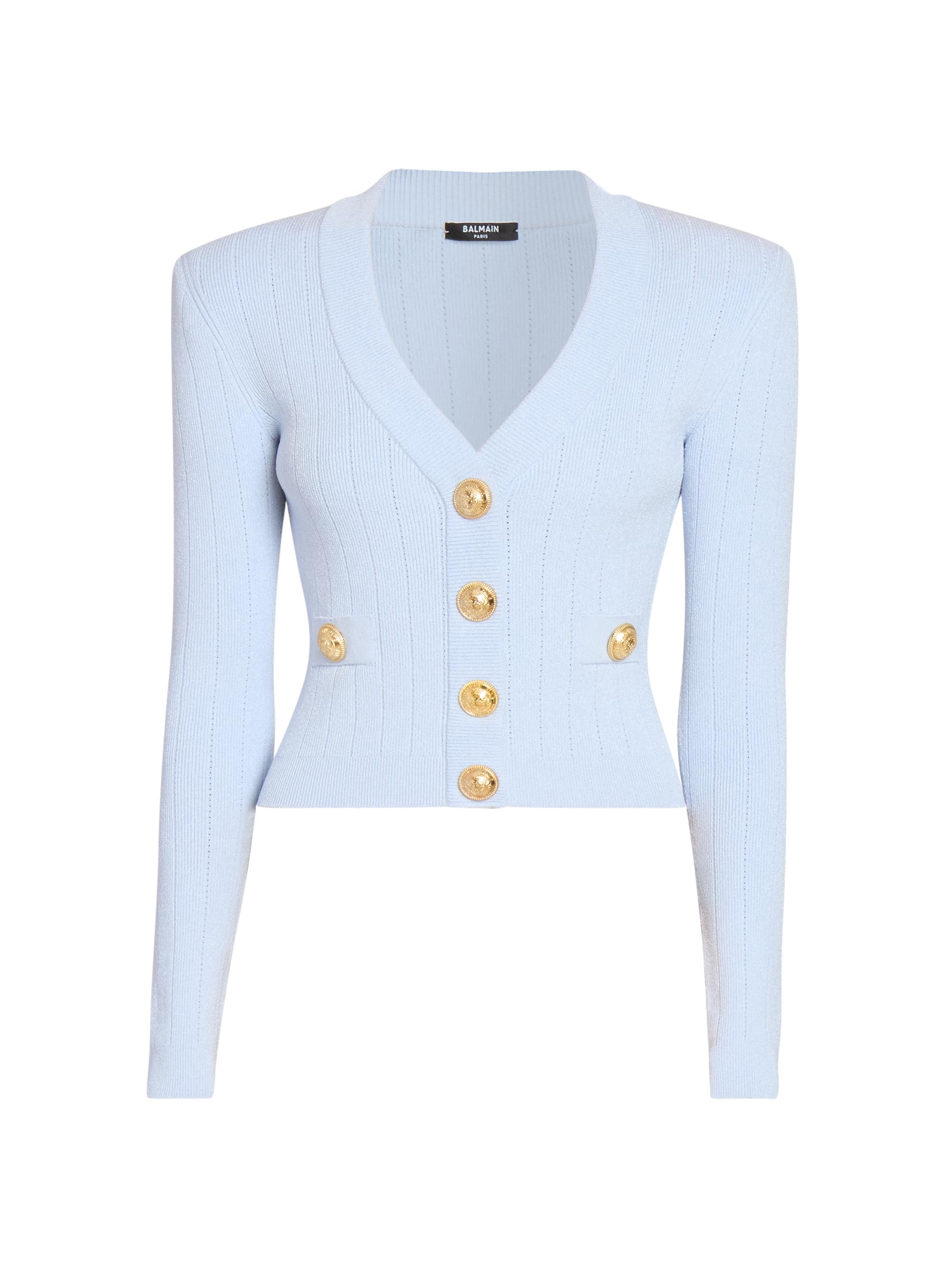 Balmain Women's Rib-Knit Padded Shoulder Cardigan - Noir