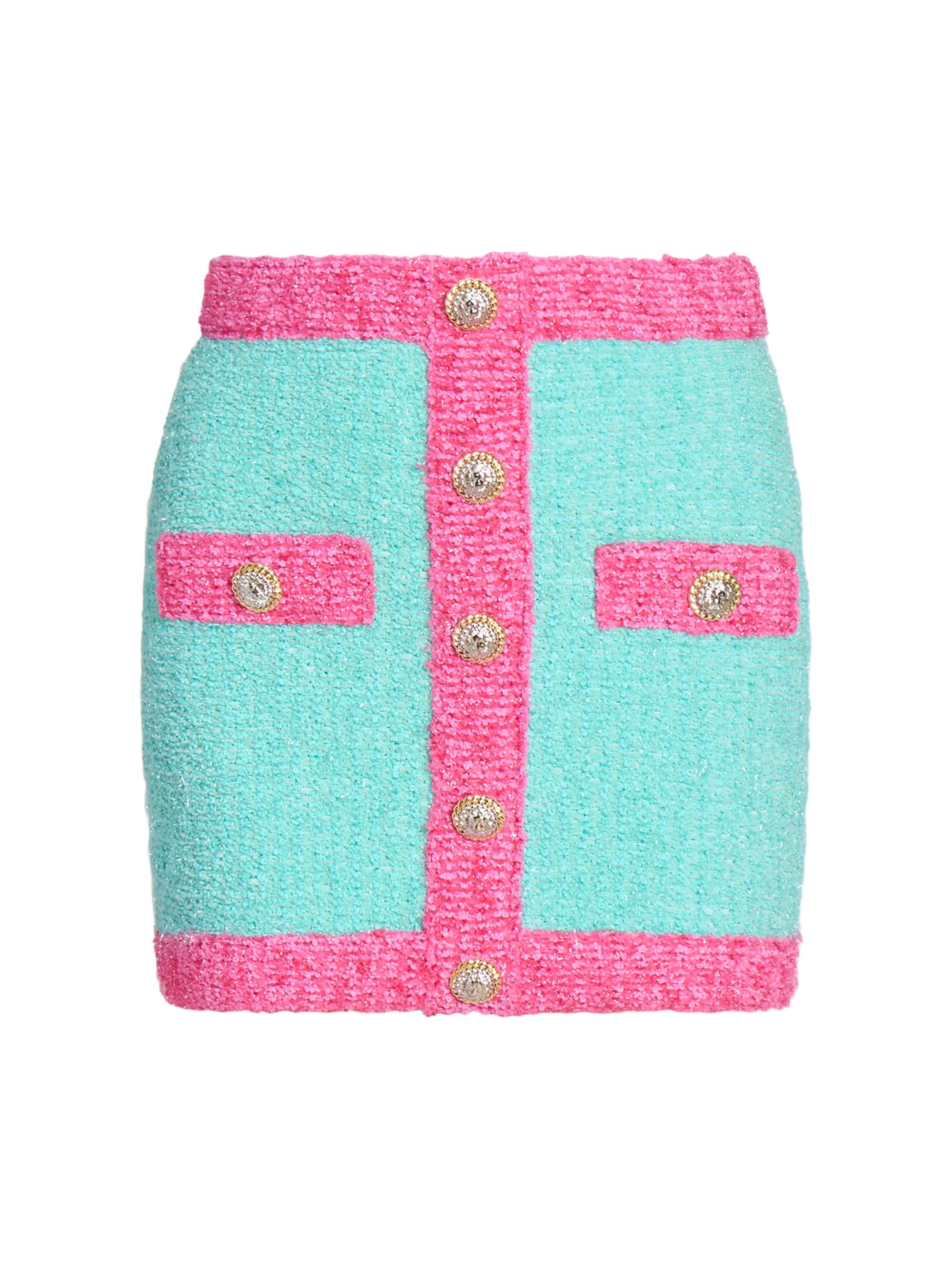 Balmain Women's Colorblocked Bouclé-Knit Miniskirt - Menthe Fuchsia