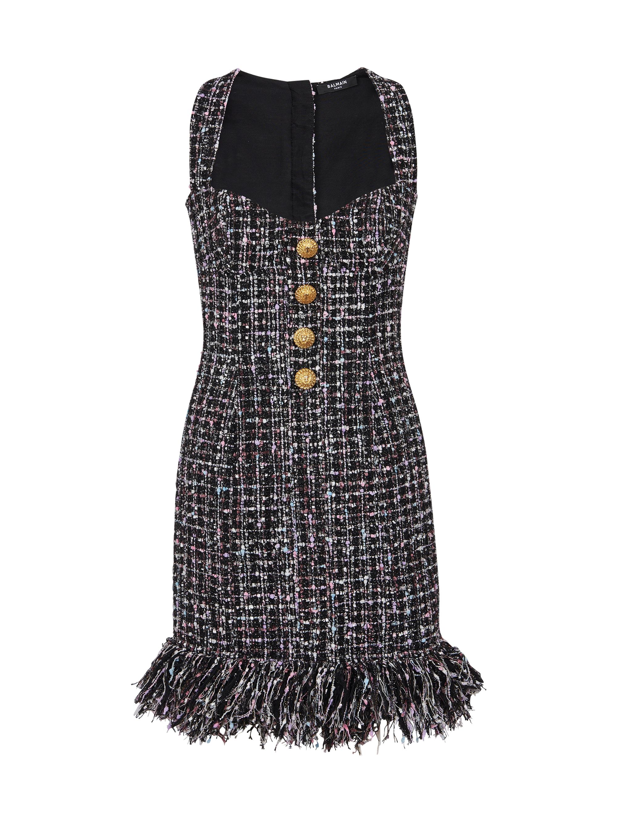 Balmain Women's Tweed Buttoned Fringe Minidress - Noir Multi
