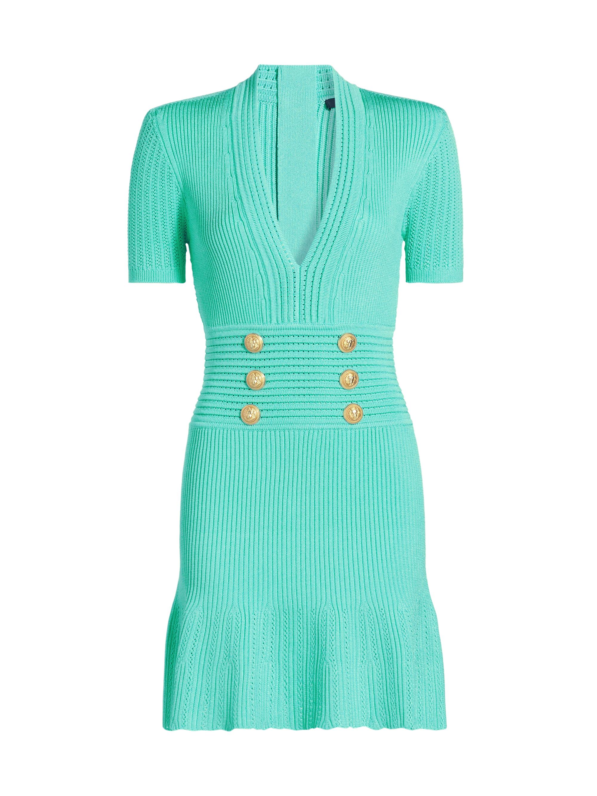 Balmain Women's Pleated Knit Flare Minidress - Menthe