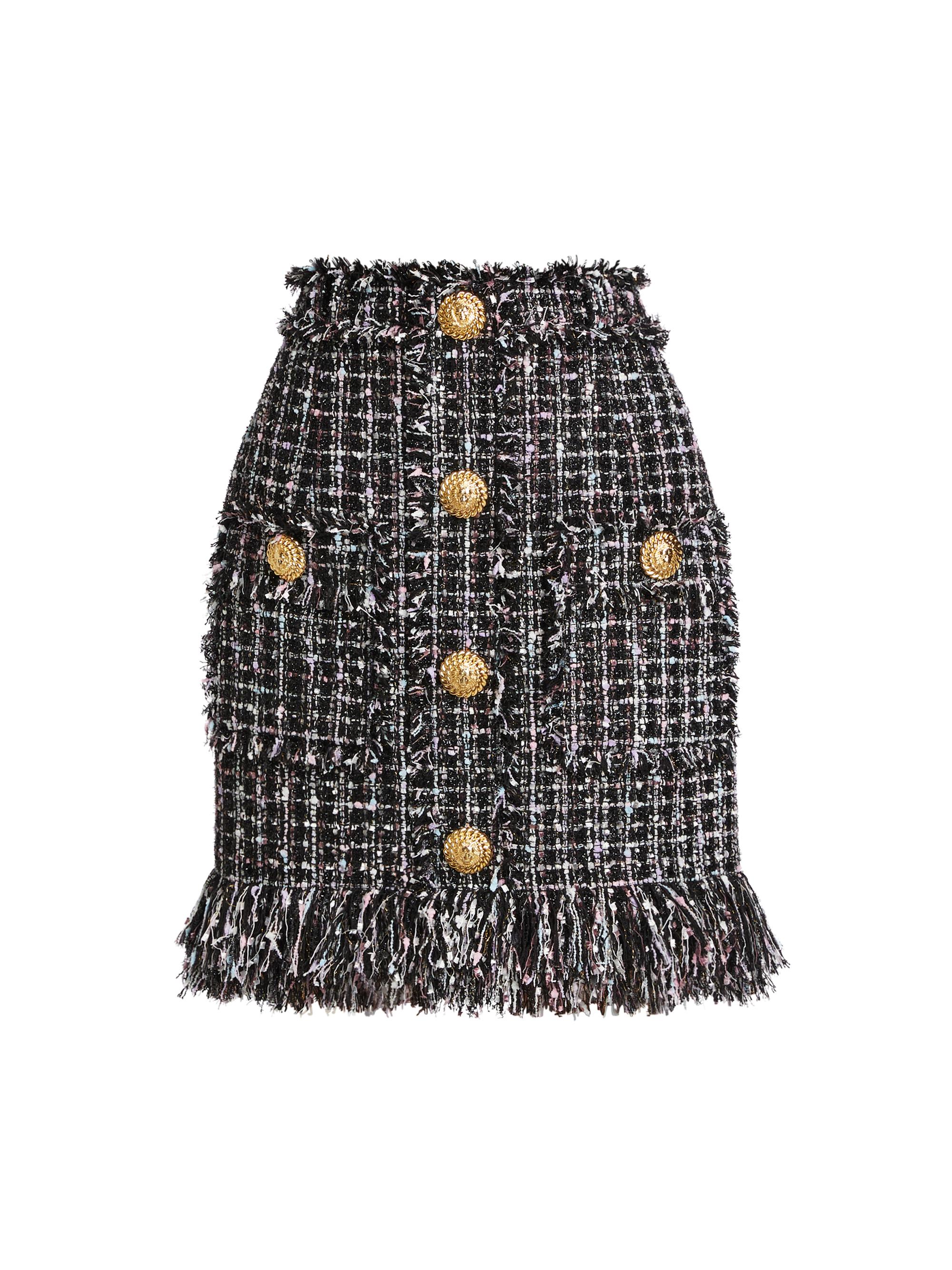 Balmain Women's Fringe Tweed Short Skirt - Noir Multi