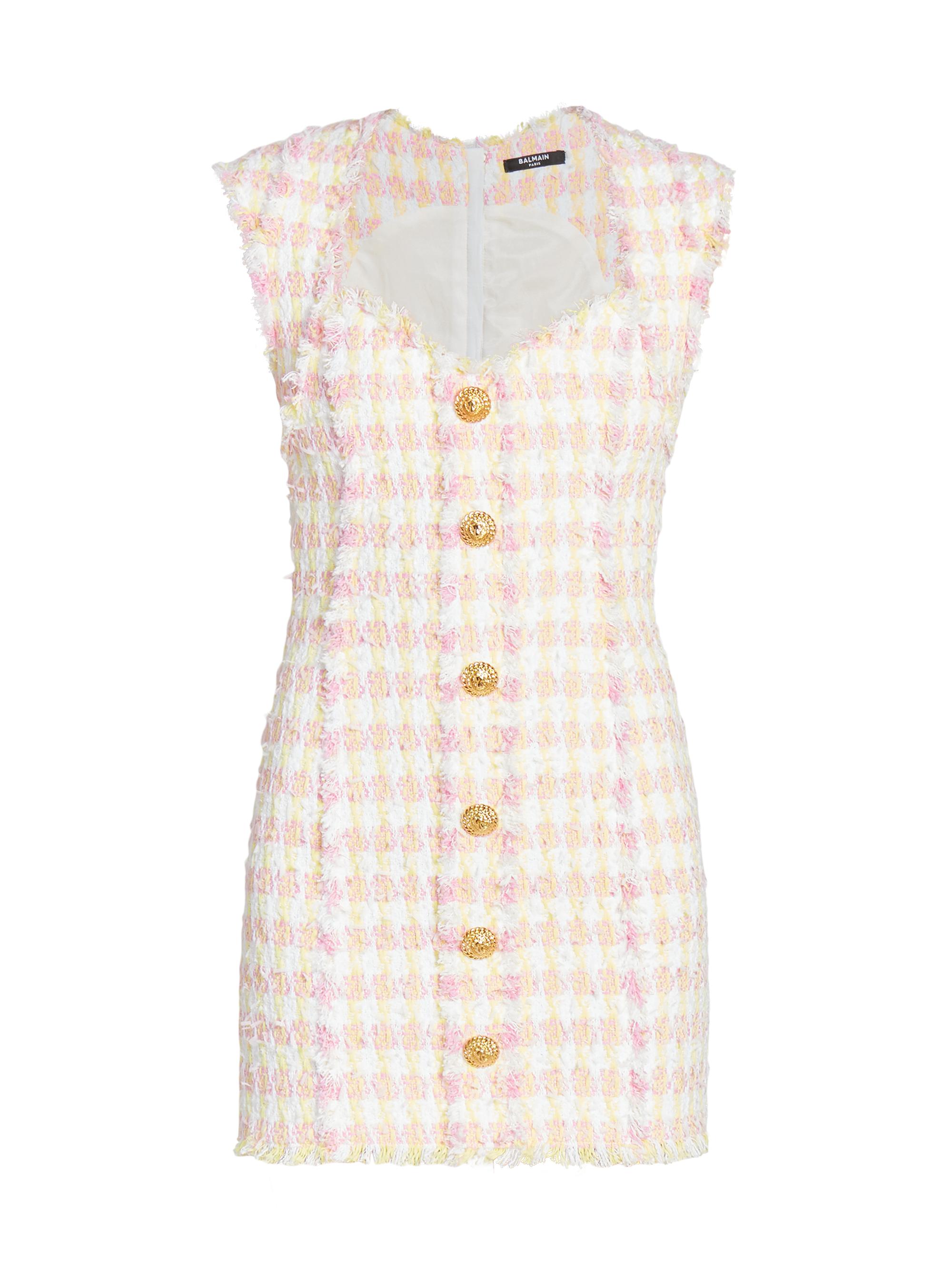 Balmain Women's Miami Plaid Tweed Minidress - Blanc Jaune Pale Rose