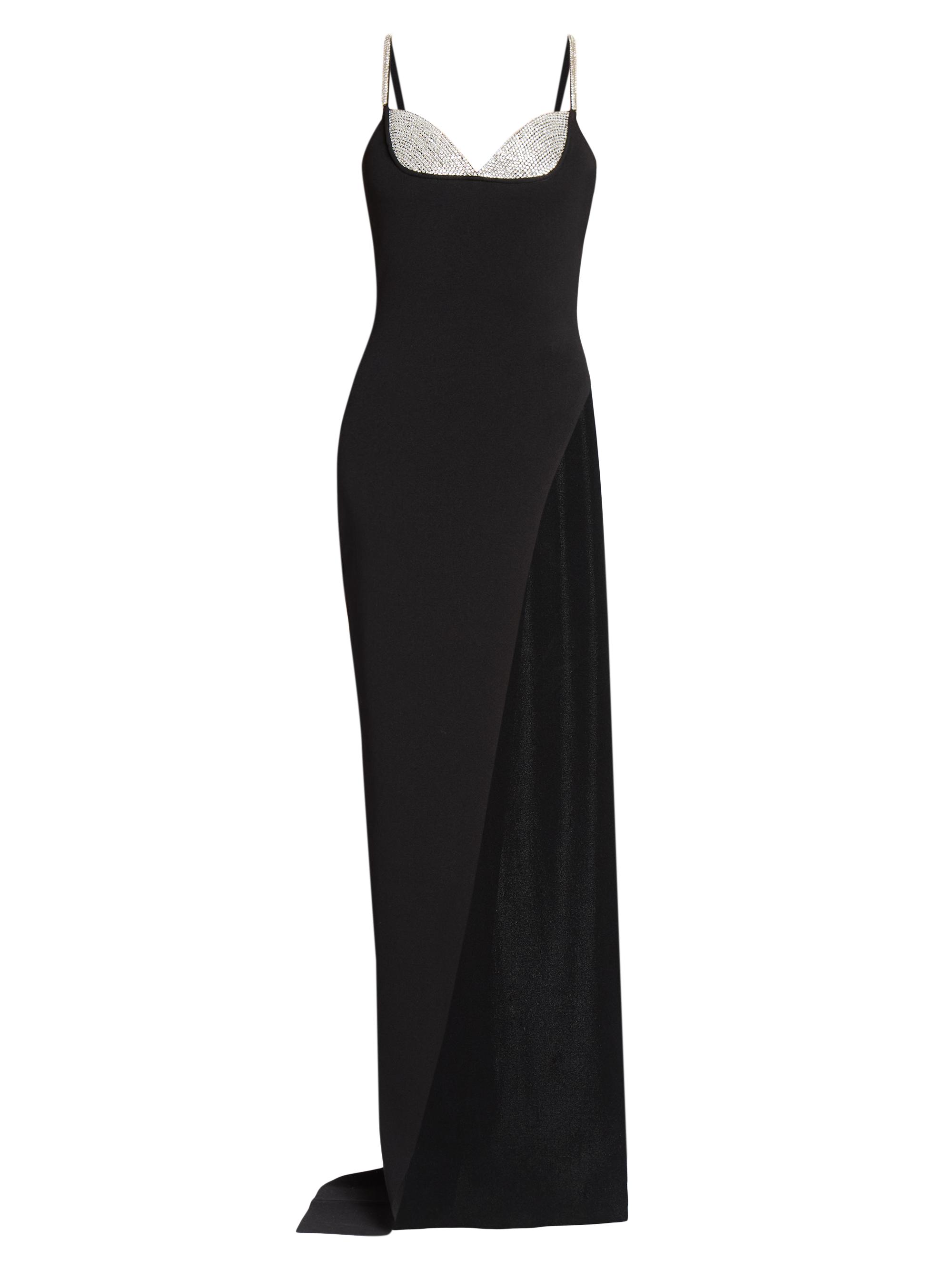 Balmain Women's Crystal Cutaway-Slit Maxi Dress - Noir Argent