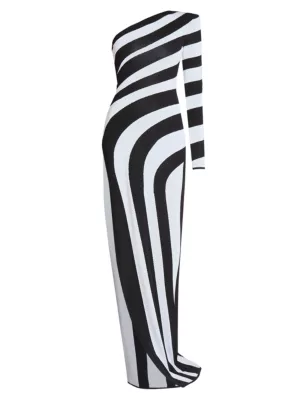 Balmain Women's Striped One-Shoulder Gown - Noir Blanc