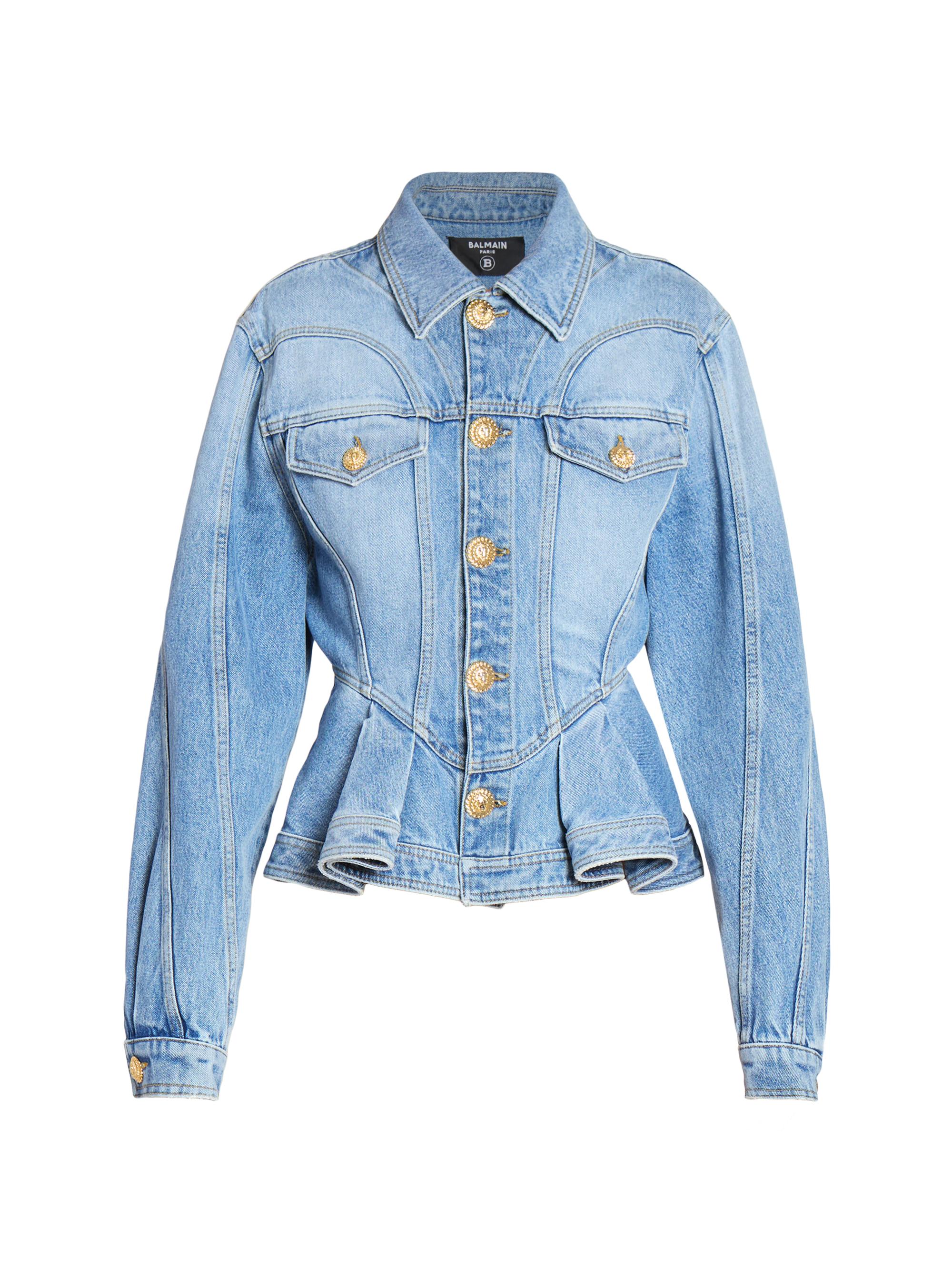 Balmain Women's Denim Ruffled Peplum-Hem Jacket - Blue Jean Clair
