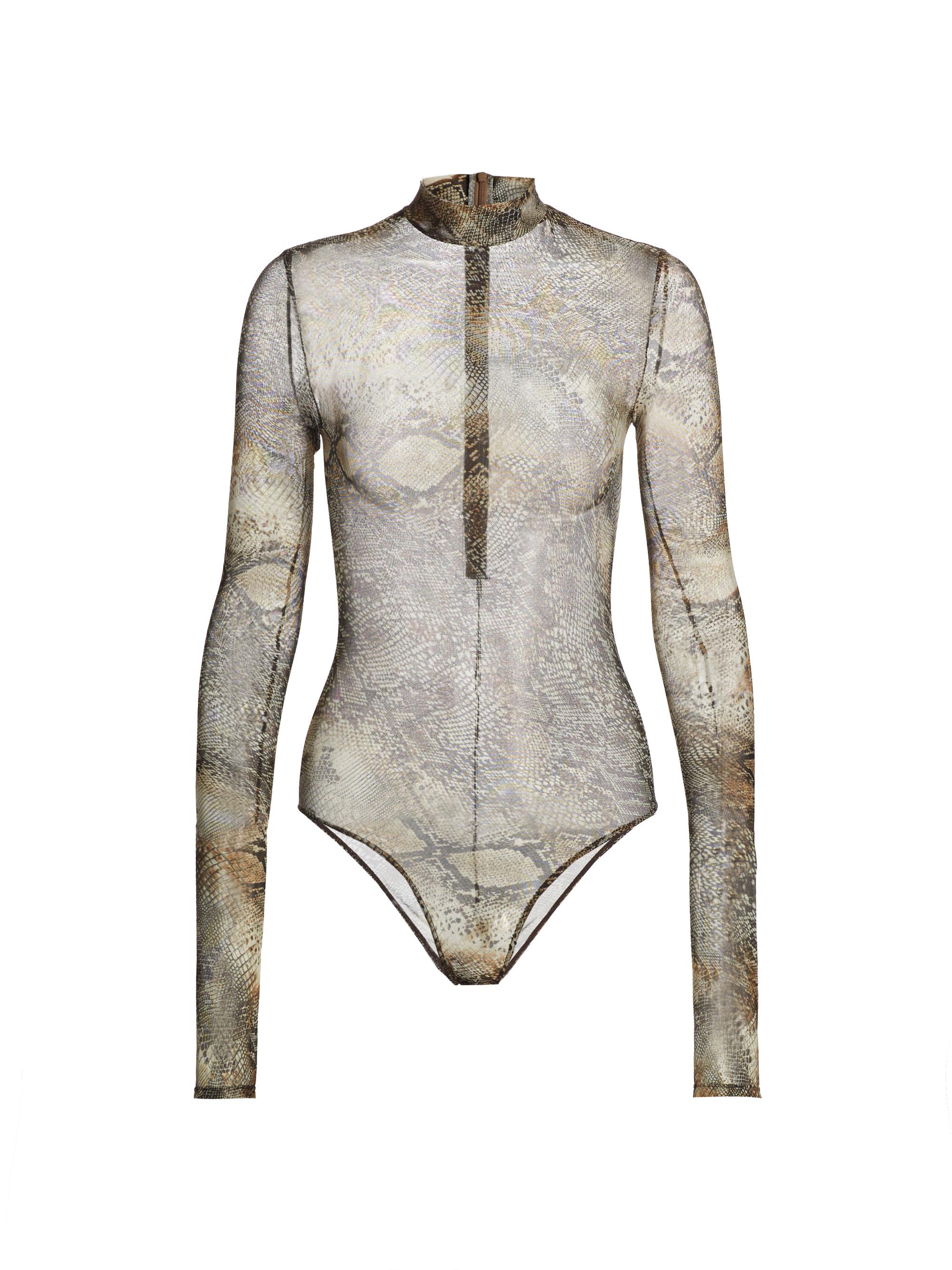 LaPointe Women's Printed Mesh Sheer Bodysuit - Snake Print
