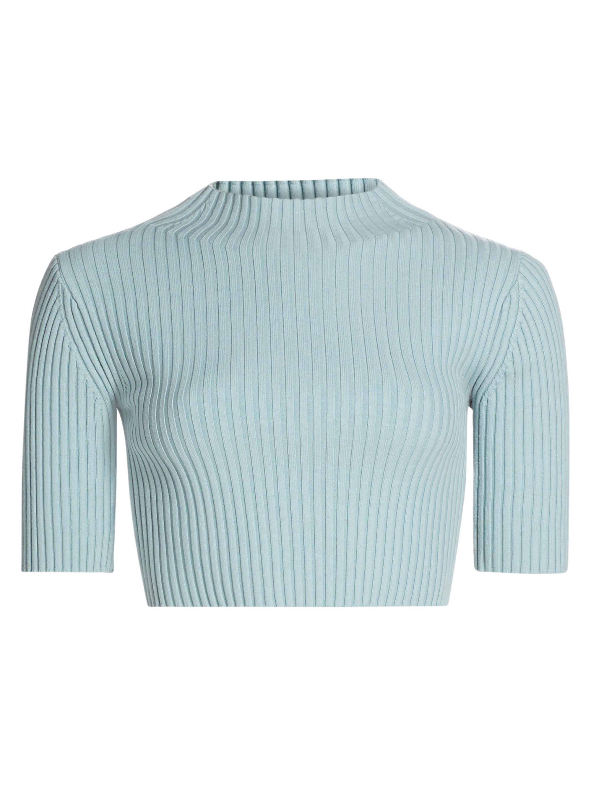 LaPointe Women's Rib-Knit Cotton & Wool Crop Top - Soft Blue