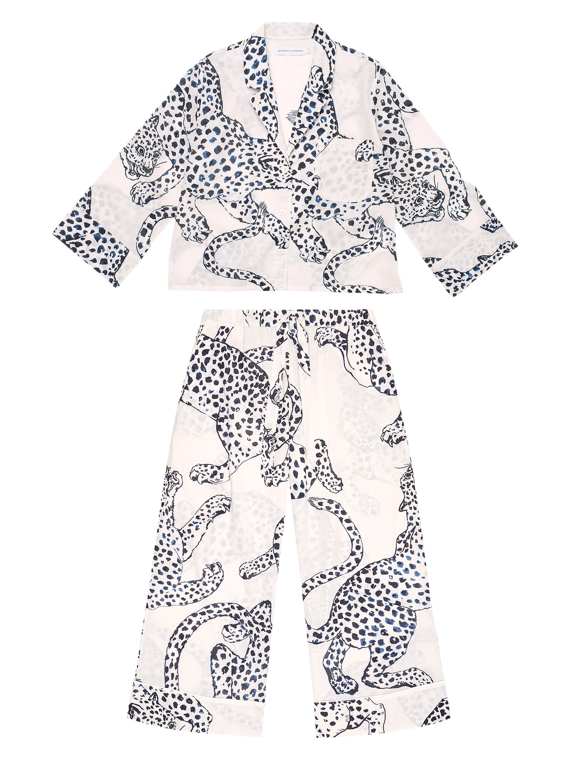 Desmond & Dempsey Women's Jaguar Print Boxy Pajama Set - Loxodonta Chambray Red