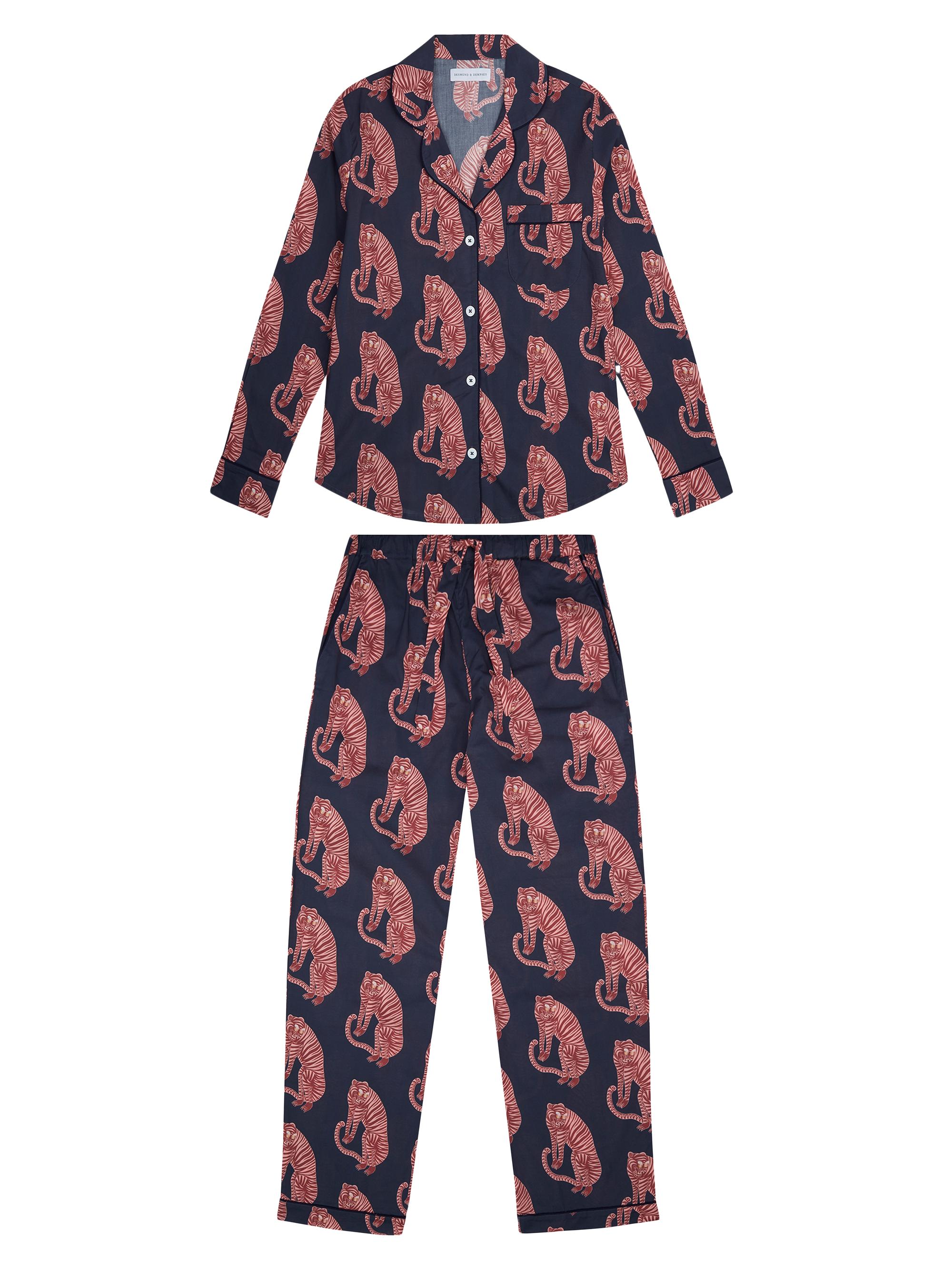 Desmond & Dempsey Women's Tiger Long 2-Piece Pajama Set - Navy Pink