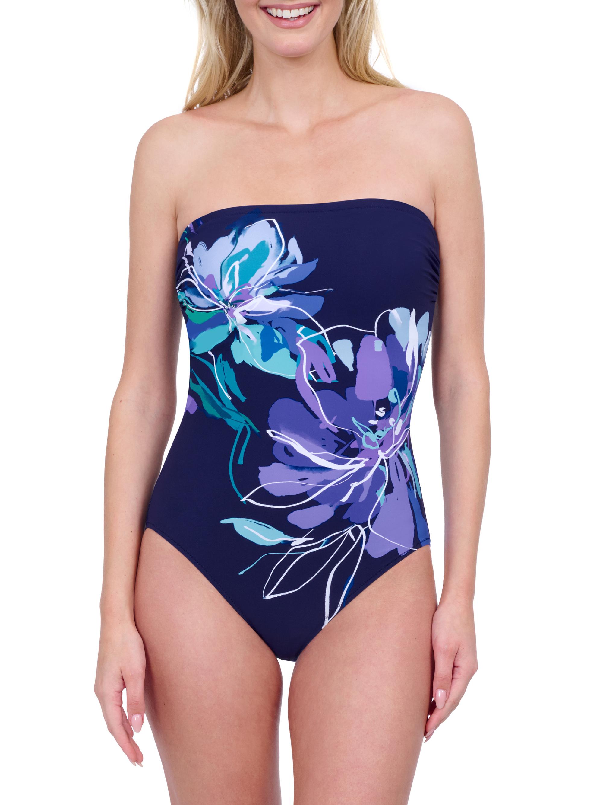 Gottex Swimwear Women's Water Lily Strapless One-Piece Swimsuit - Blue Multi