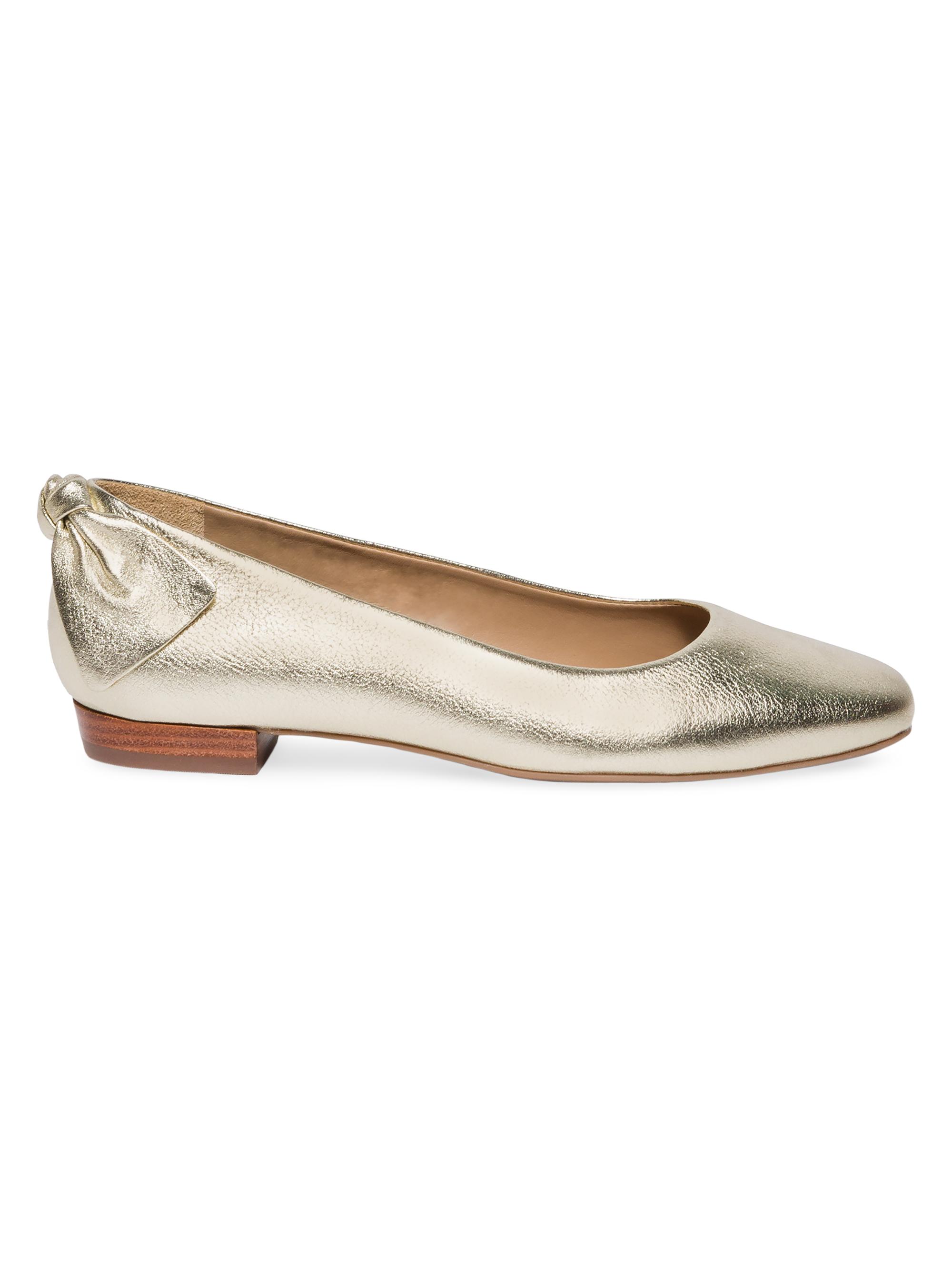 Bernardo Women's Eloisa Metallic Leather Bow Flats - Champagne