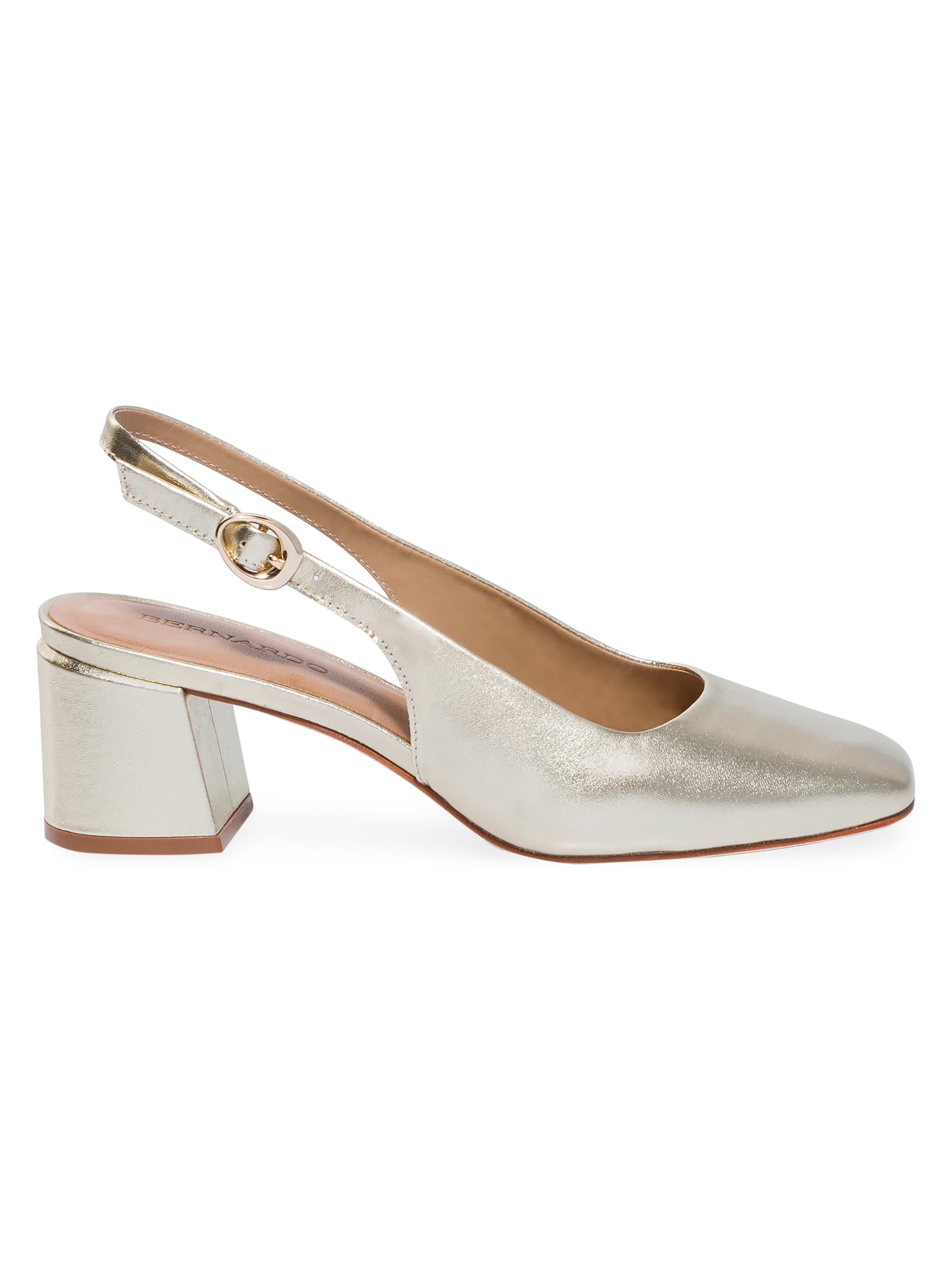 Bernardo Women's Alexia Metallic Leather Block Sling Heels - Champagne