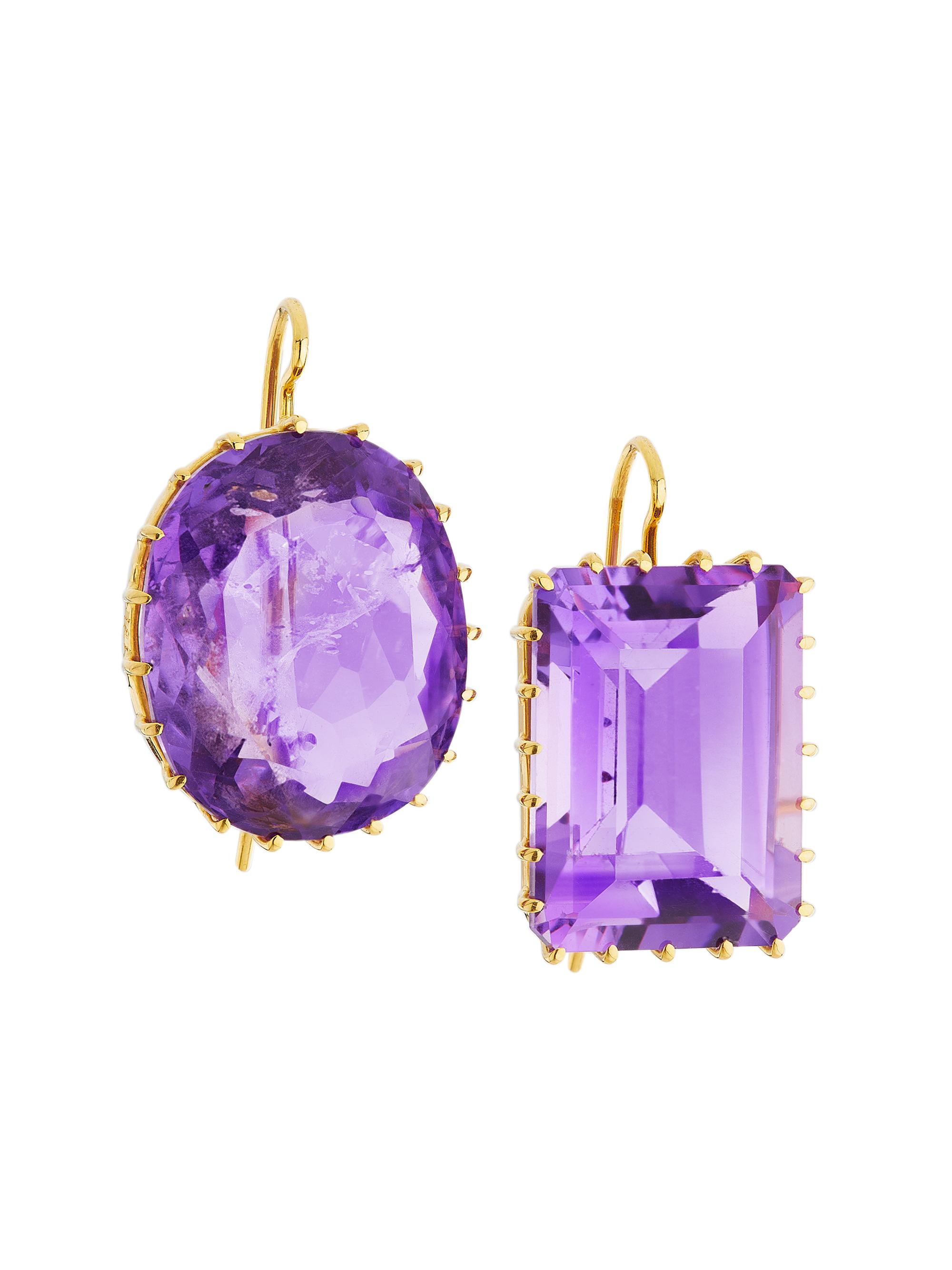 Renee Lewis Women's 18K Yellow Gold & Amethyst Mismatched Drop Earrings - Yellow Gold