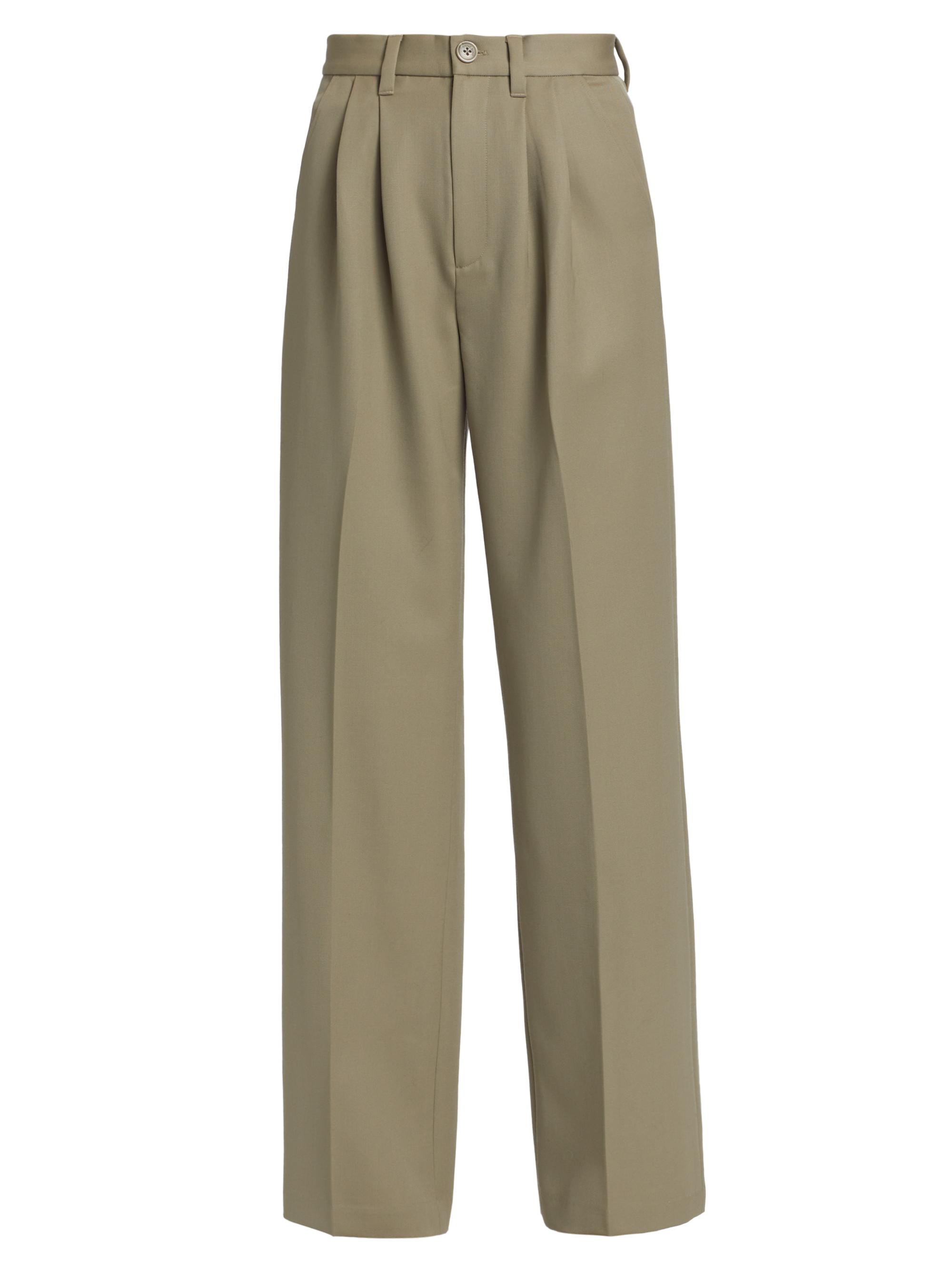 Anine Bing Women's Carrie Wool Pleated Wide-Leg Pants - Green Khaki