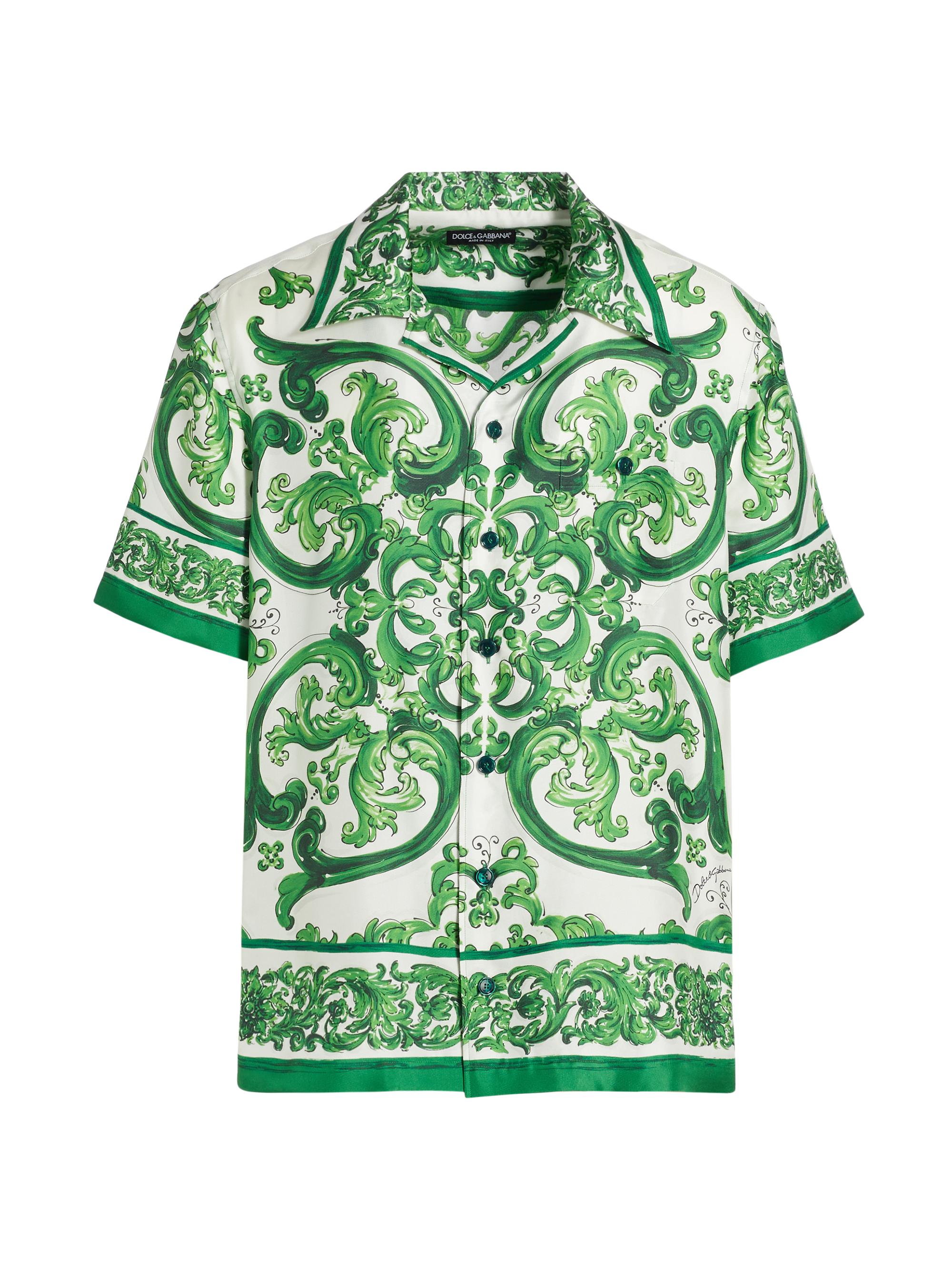 Dolce & Gabbana Men's Majolica Silk Camp Shirt - Maiolica Verde