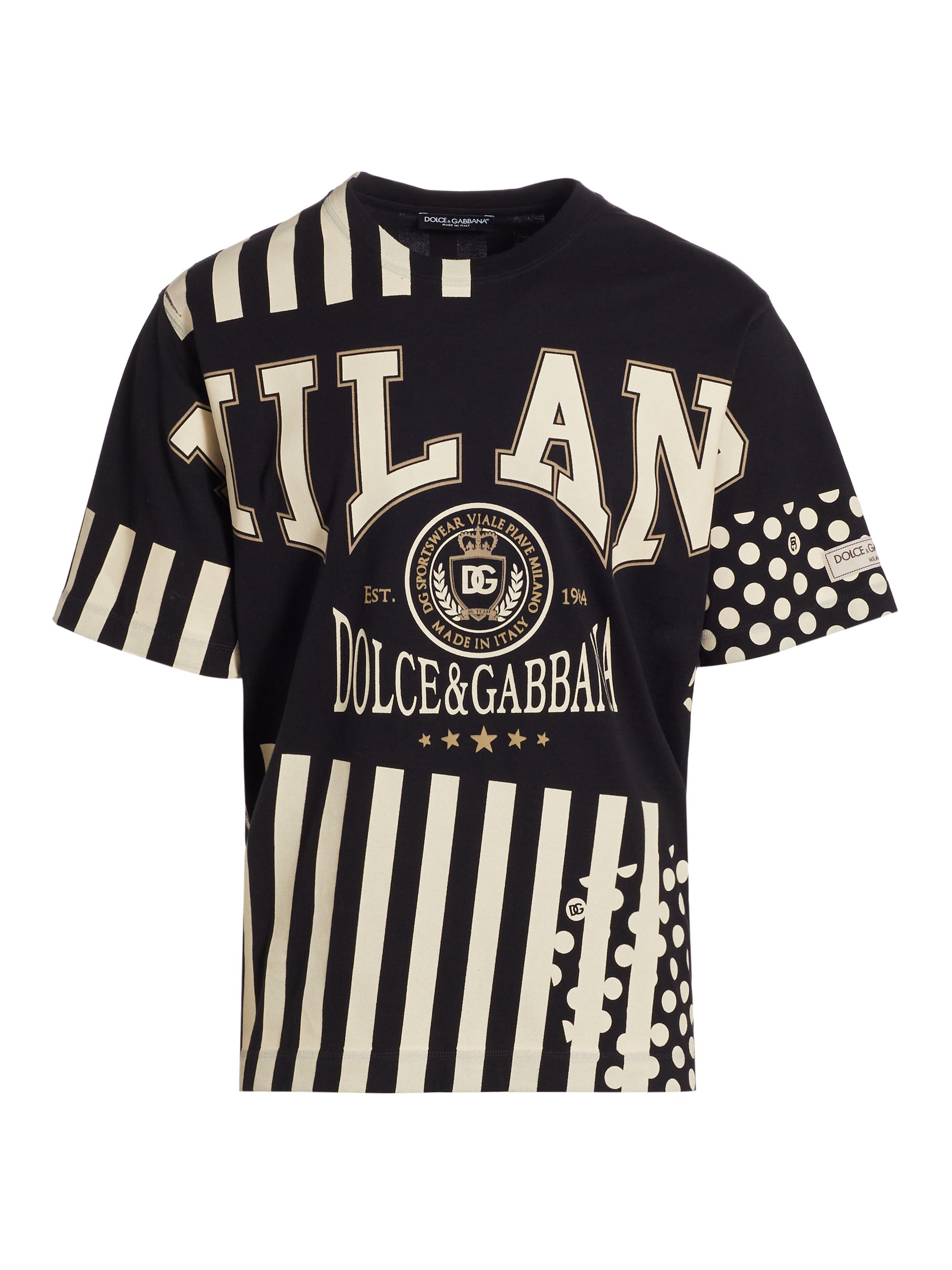 Dolce & Gabbana Men's Striped Logo Cotton T-Shirt - Variante Abbinata