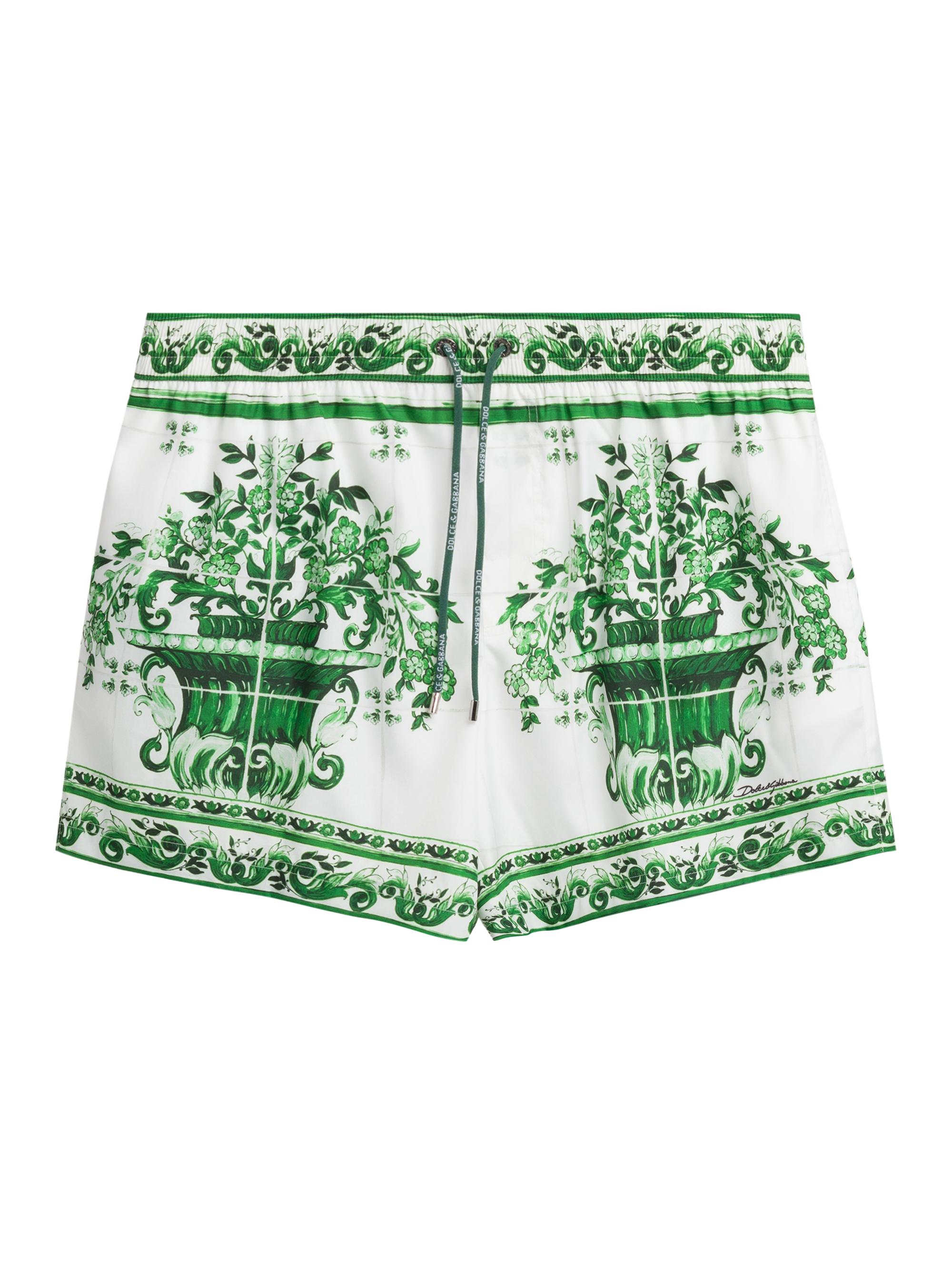 Dolce & Gabbana Men's Maiolica Drawstring Swim Trunks - Mix Maiolica Verde