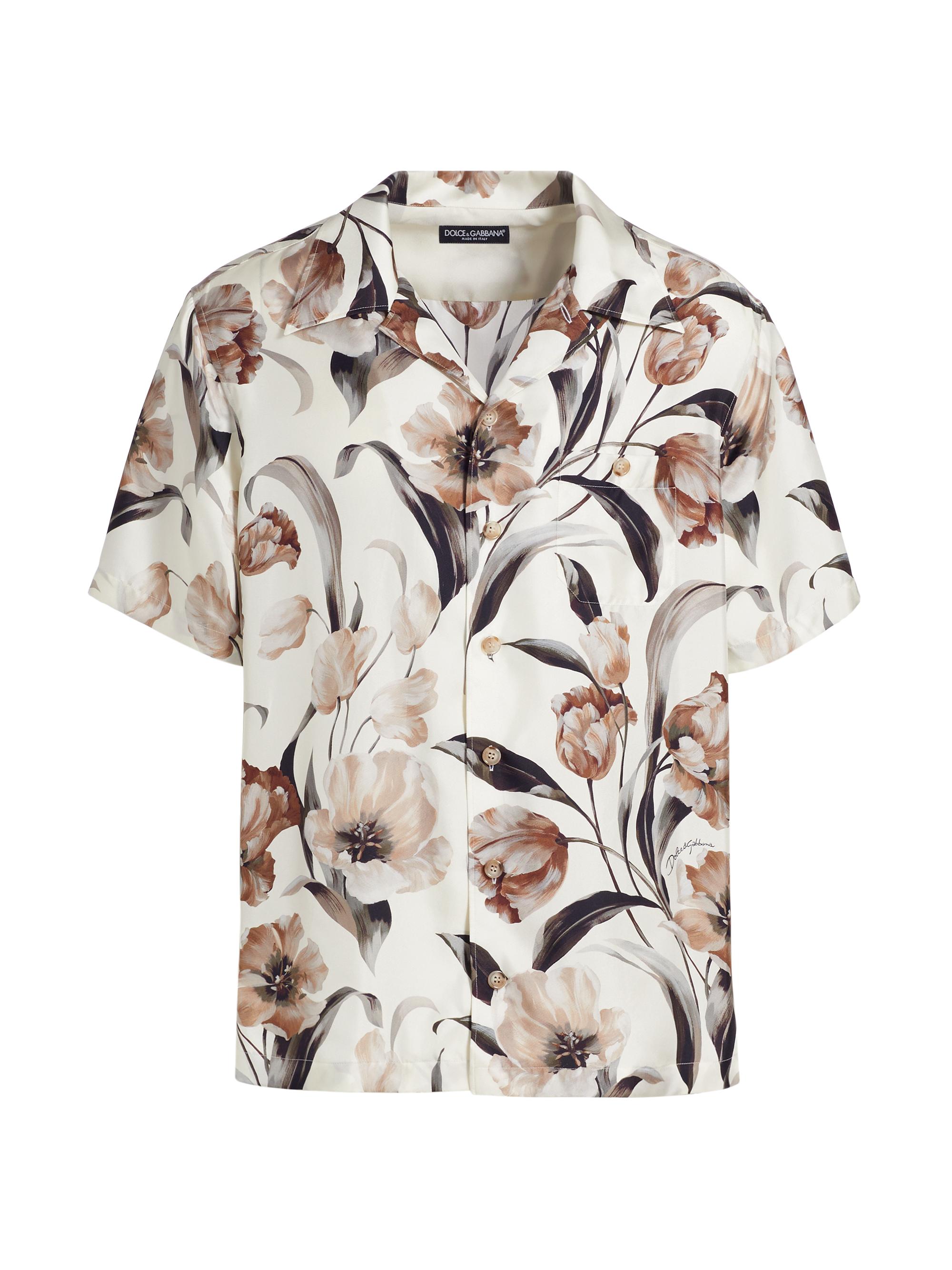 Dolce & Gabbana Men's Tulip Silk Camp Shirt - Tulipani Latte