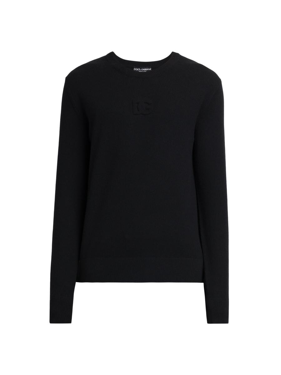 Dolce & Gabbana Black Wool Logo Pattern Crewneck Pullover Sweater