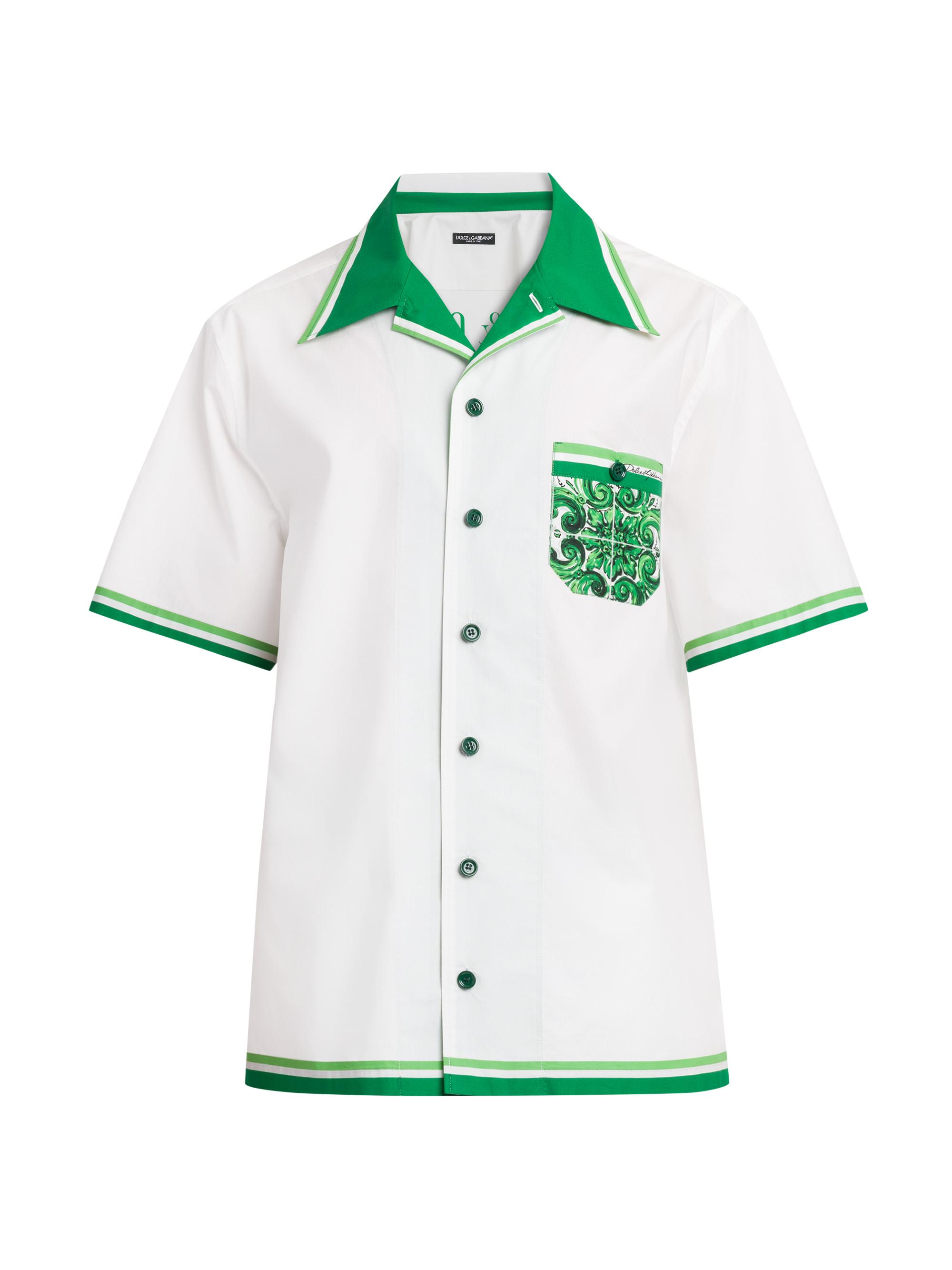 Dolce & Gabbana Men's Majolica Cotton Bowling Shirt - Maiolica Verde