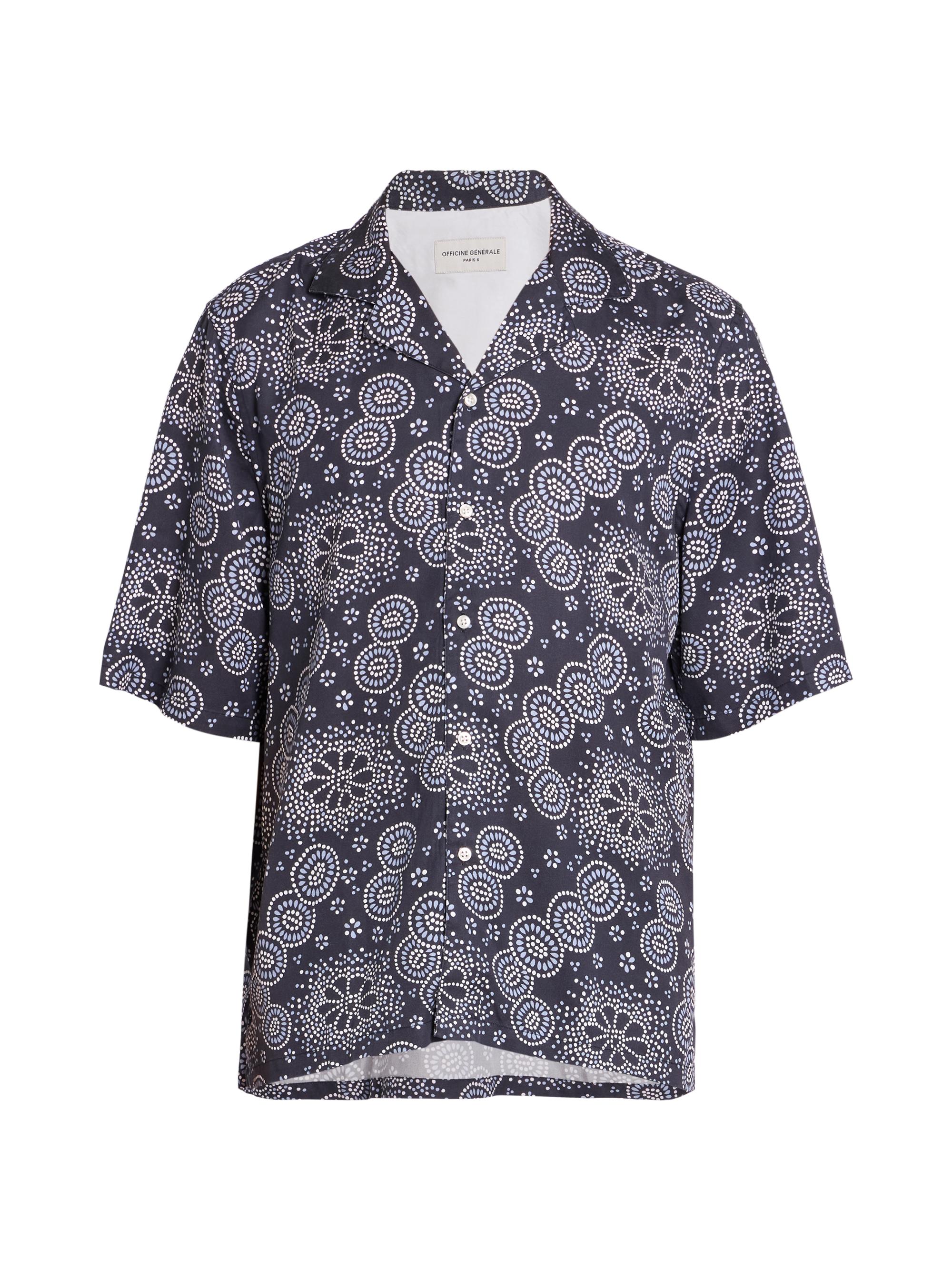 Officine Générale Men's Eren Dots Camp Shirt - Dark Navy Blue White
