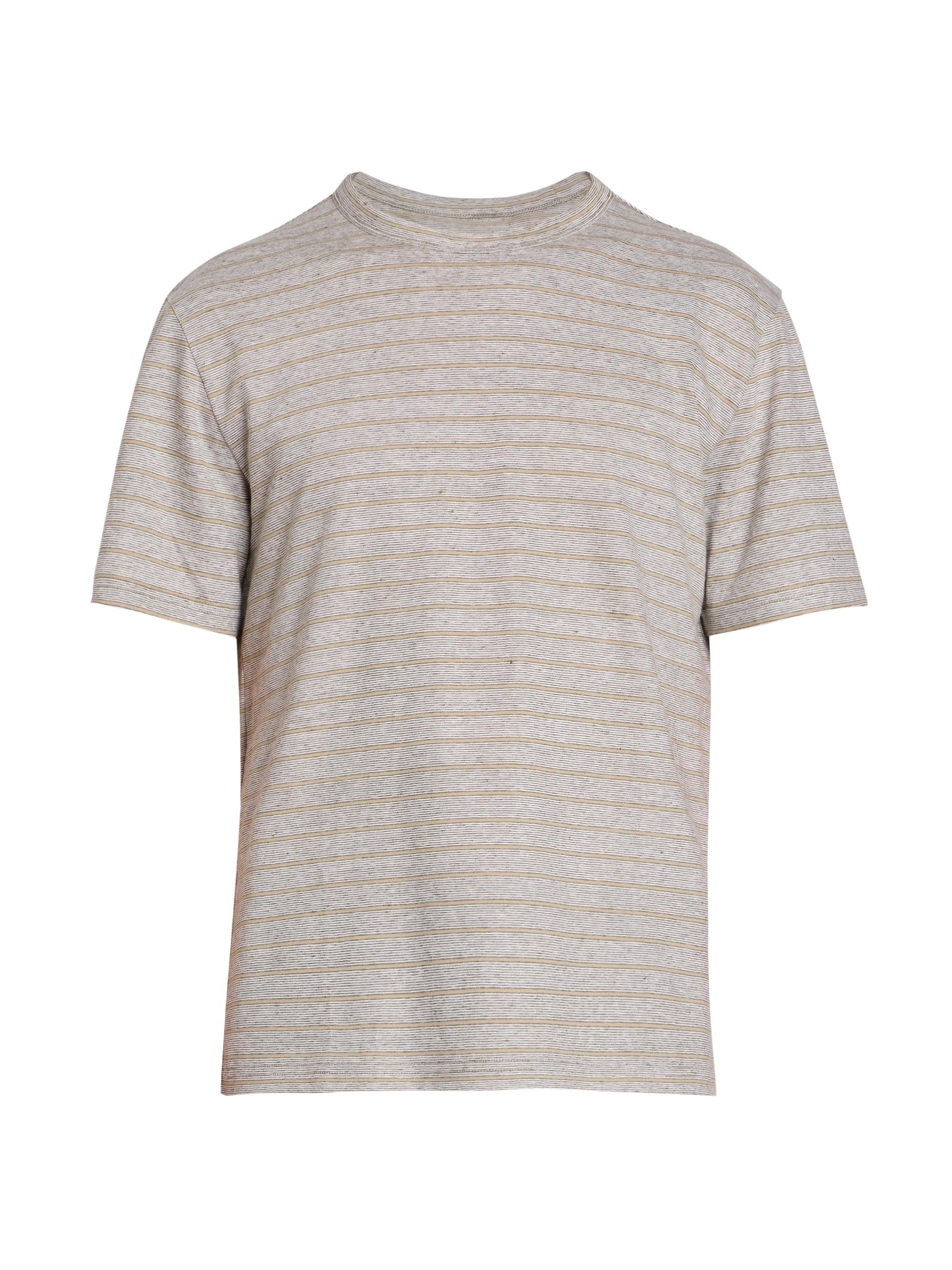 Officine Générale Men's Multistripe Cotton Linen T-Shirt - Olive Sepia Ecru