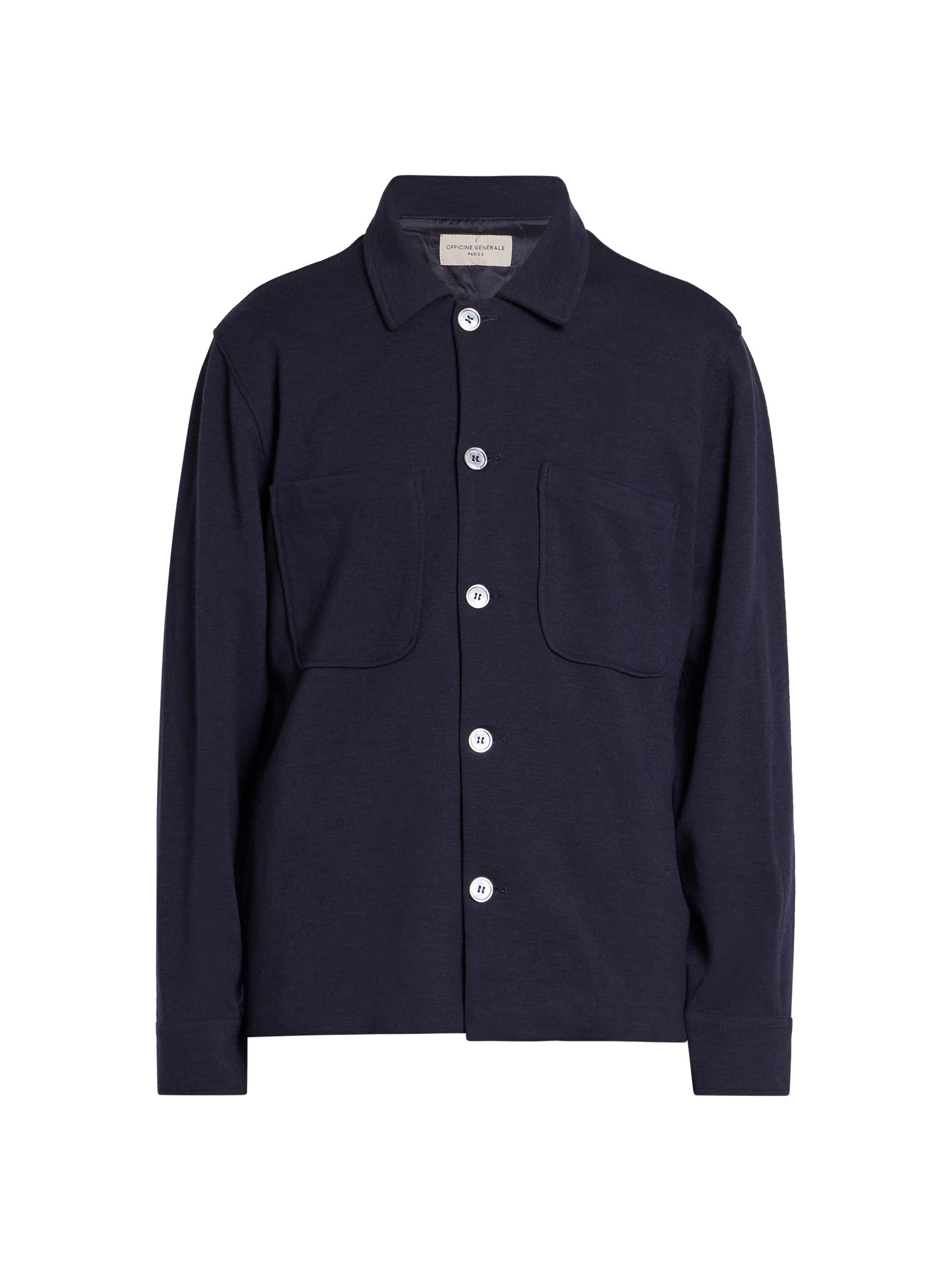 Officine Générale Men's Harrison Jersey Cotton Wool Overshirt - Dark Navy