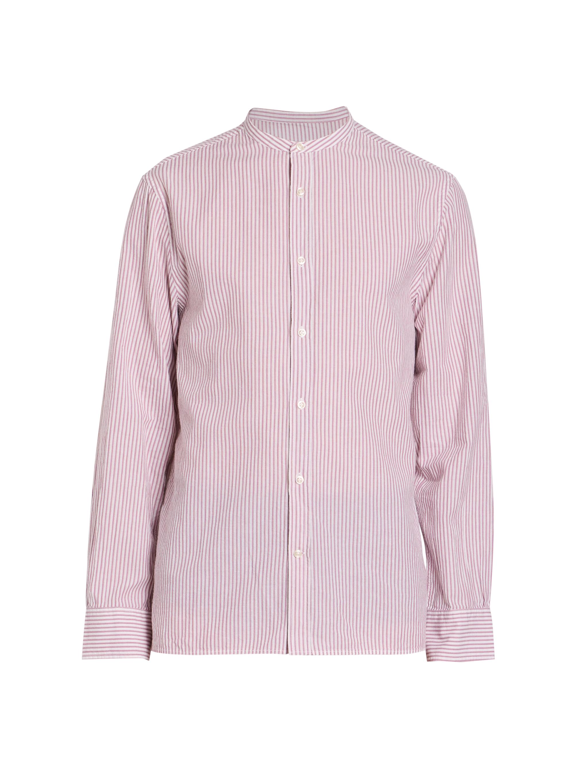 Officine Générale Men's Gaston Rustic Stripe Cotton Shirt - Ecru Sunset Berry
