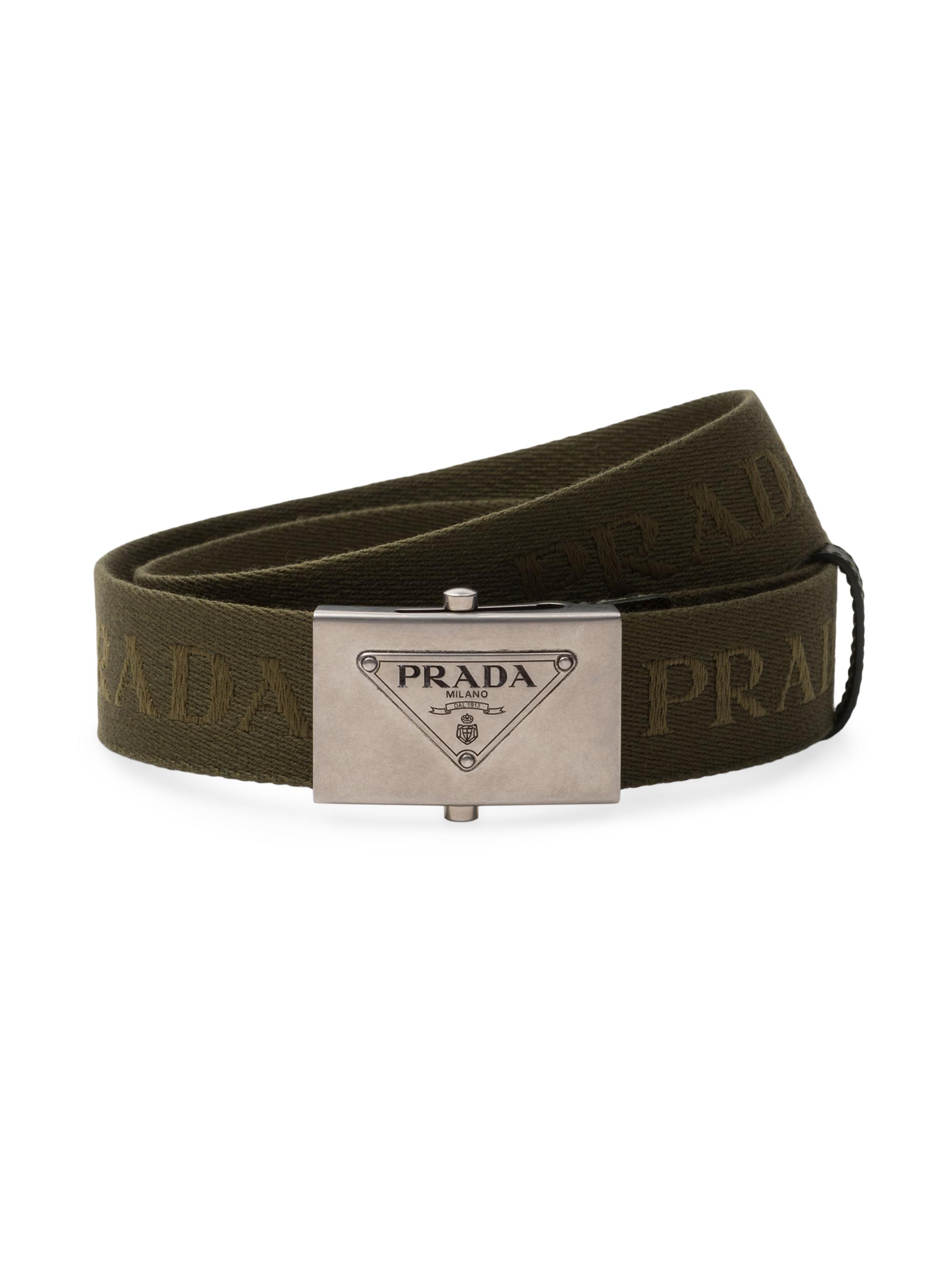 Prada Men's Woven Cotton Tape Belt - Green